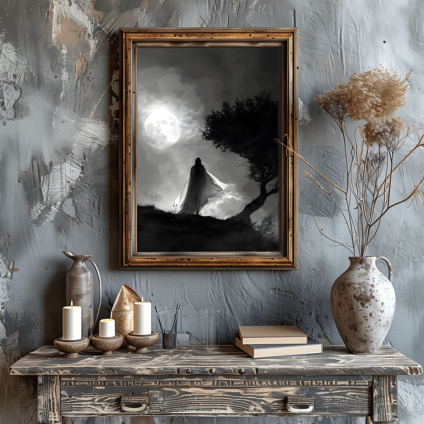 Ghostly Presence in the Moonlight - Haunting Wall Decor for a Dark Atmosphere