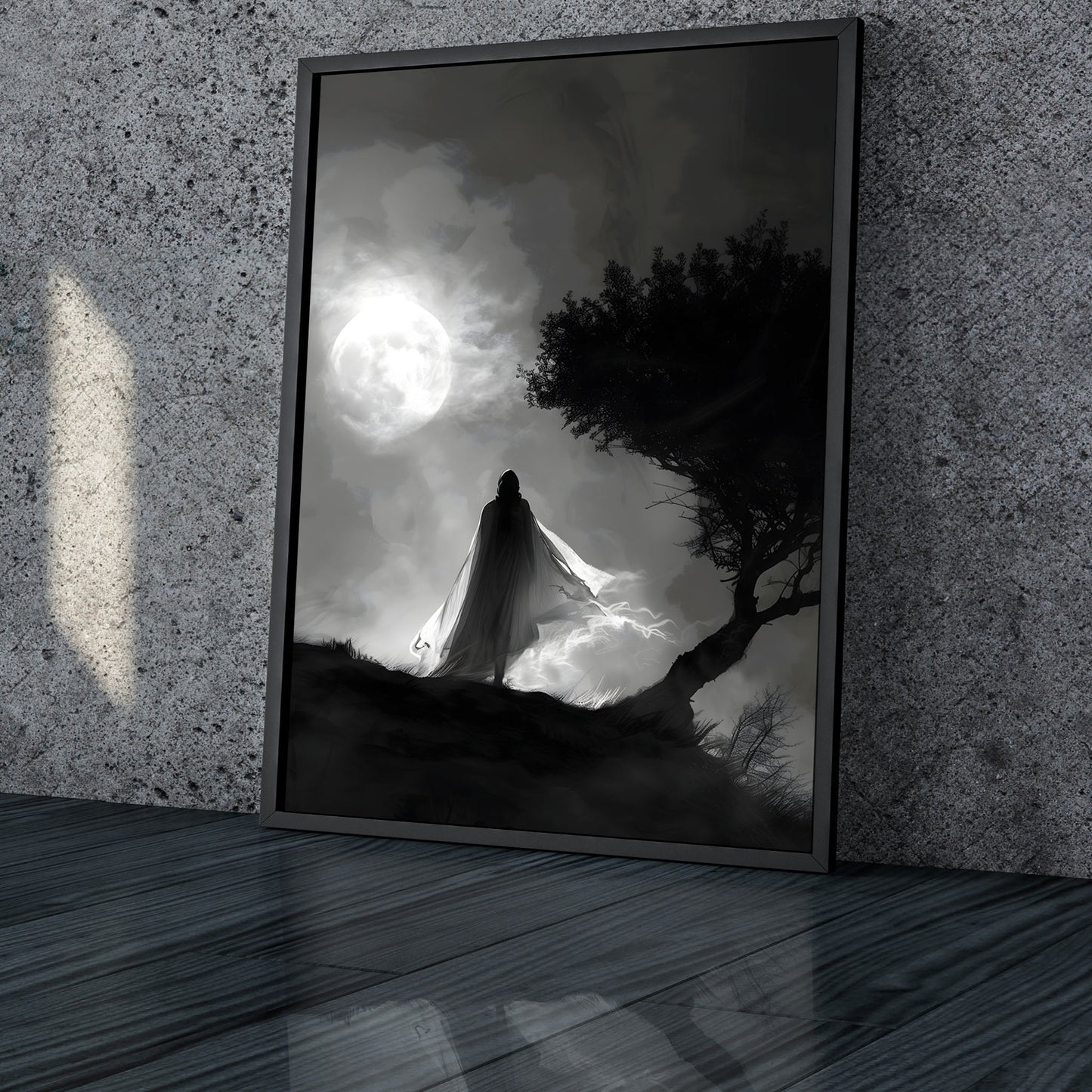 Ghostly Presence in the Moonlight - Haunting Wall Decor for a Dark Atmosphere