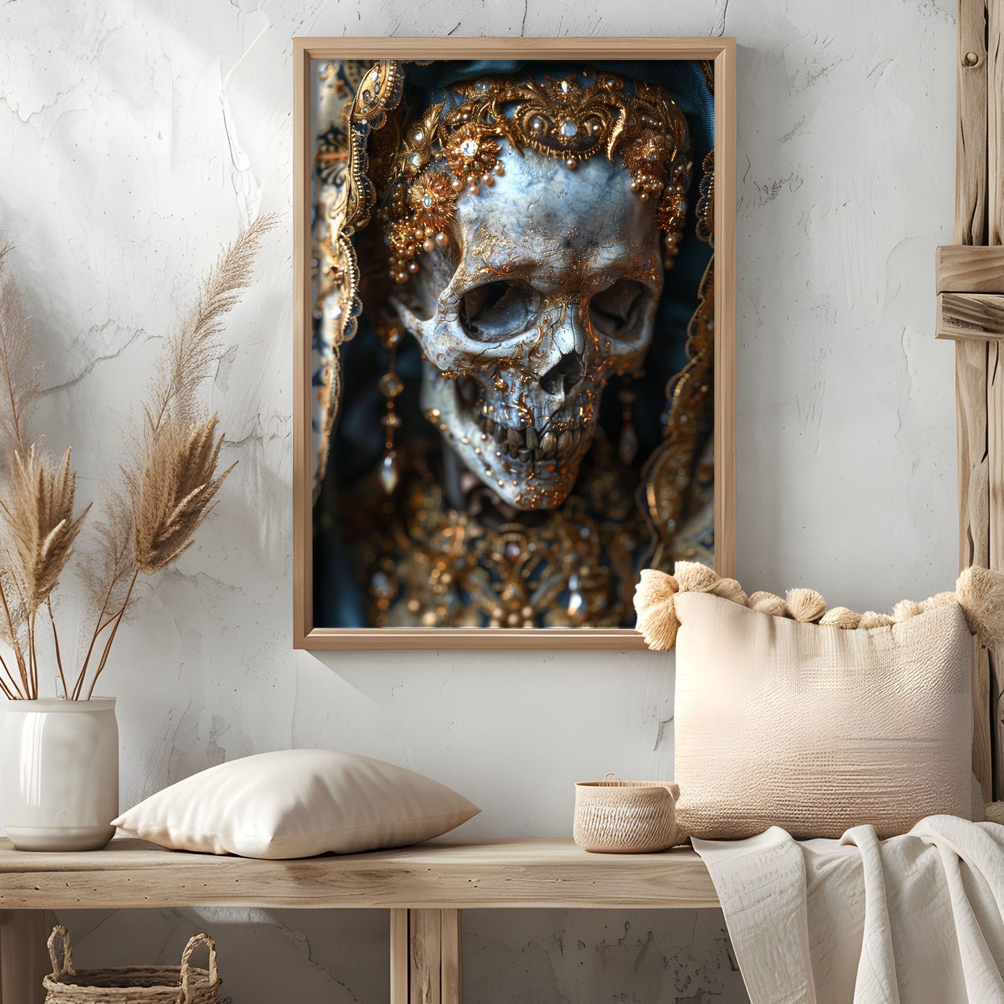 Gothic Glamourous Blue Skull Portrait - Poster