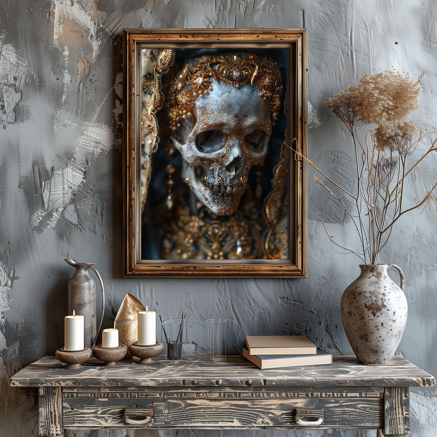 Gothic Glamourous Blue Skull Portrait - Poster