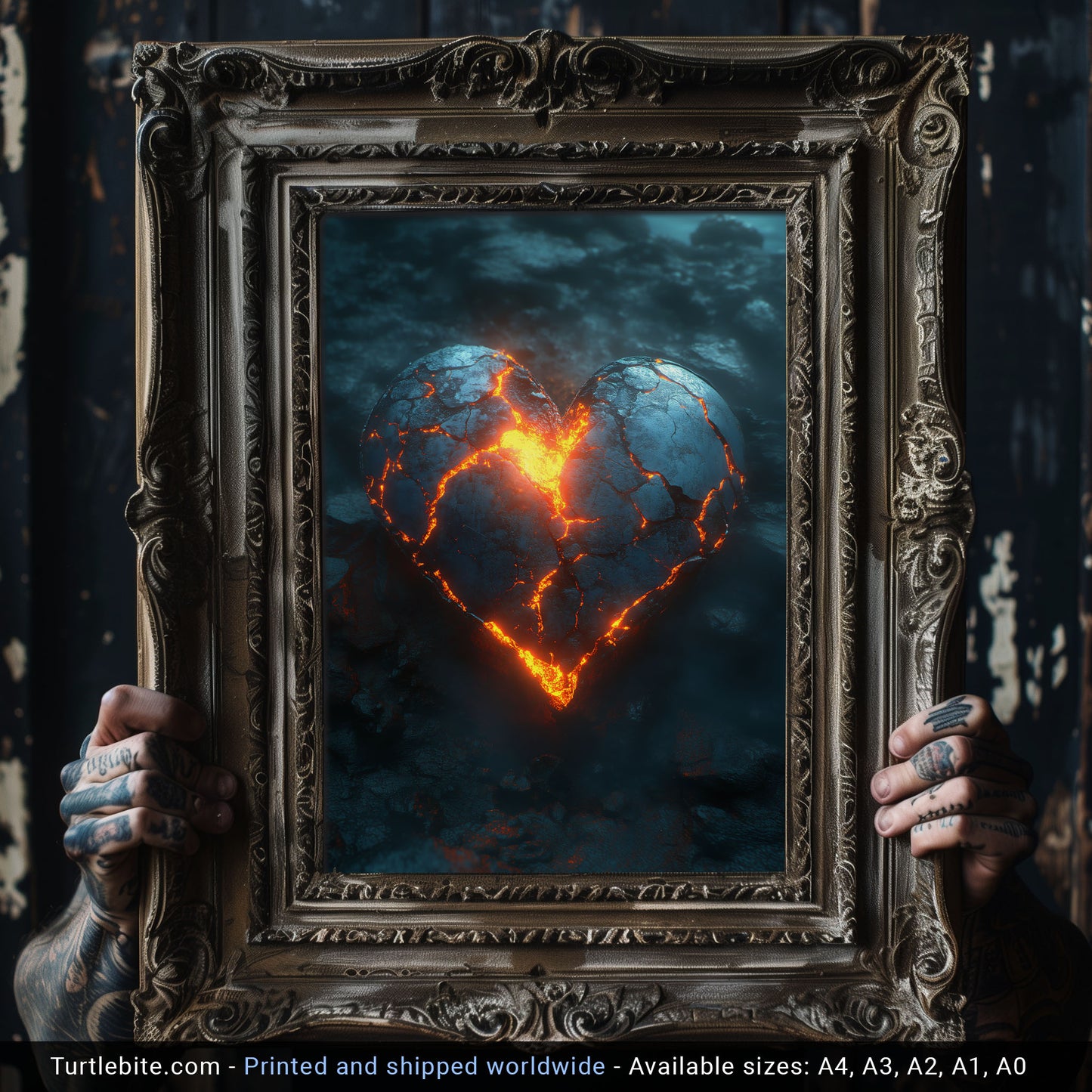 Glowing Heart Poster Print – Dark Eternal Love Wall Art – Gothic Gifts for Her