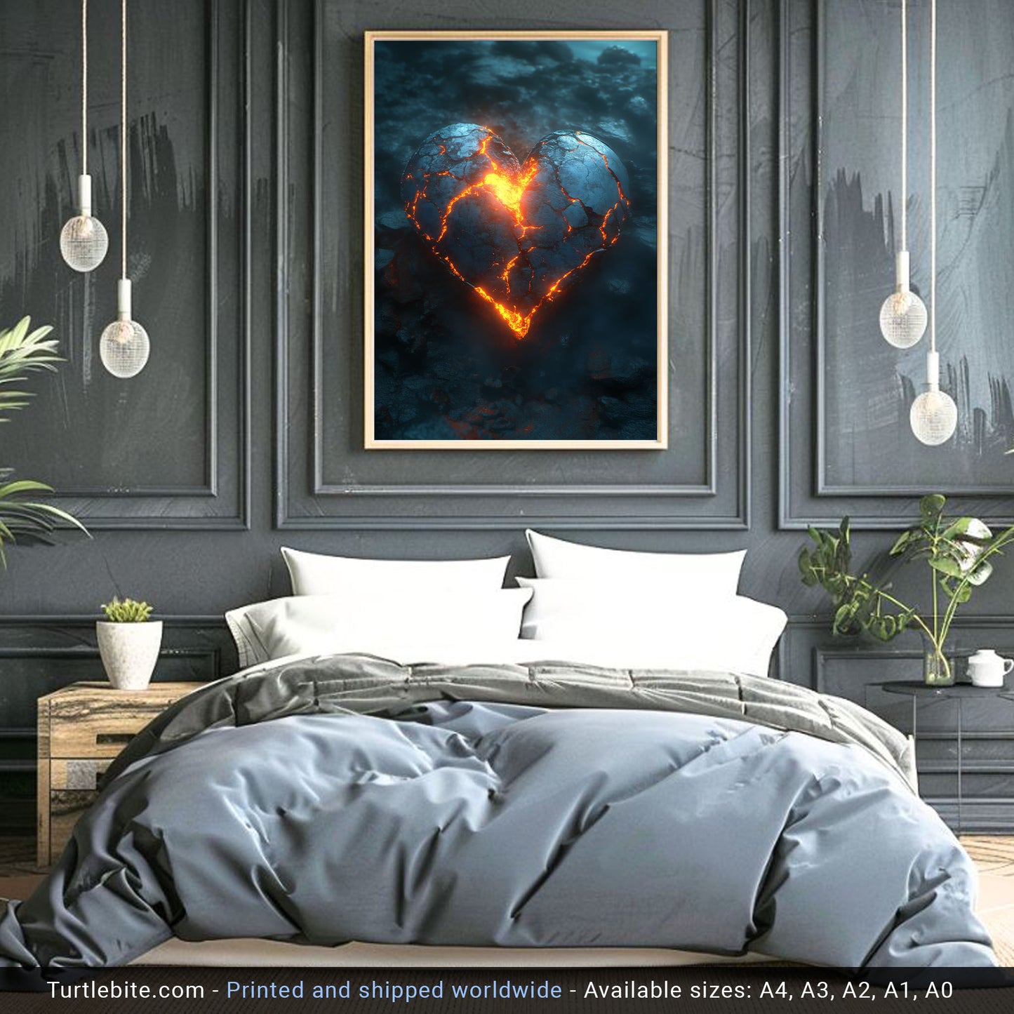 Glowing Heart Poster Print – Dark Eternal Love Wall Art – Gothic Gifts for Her