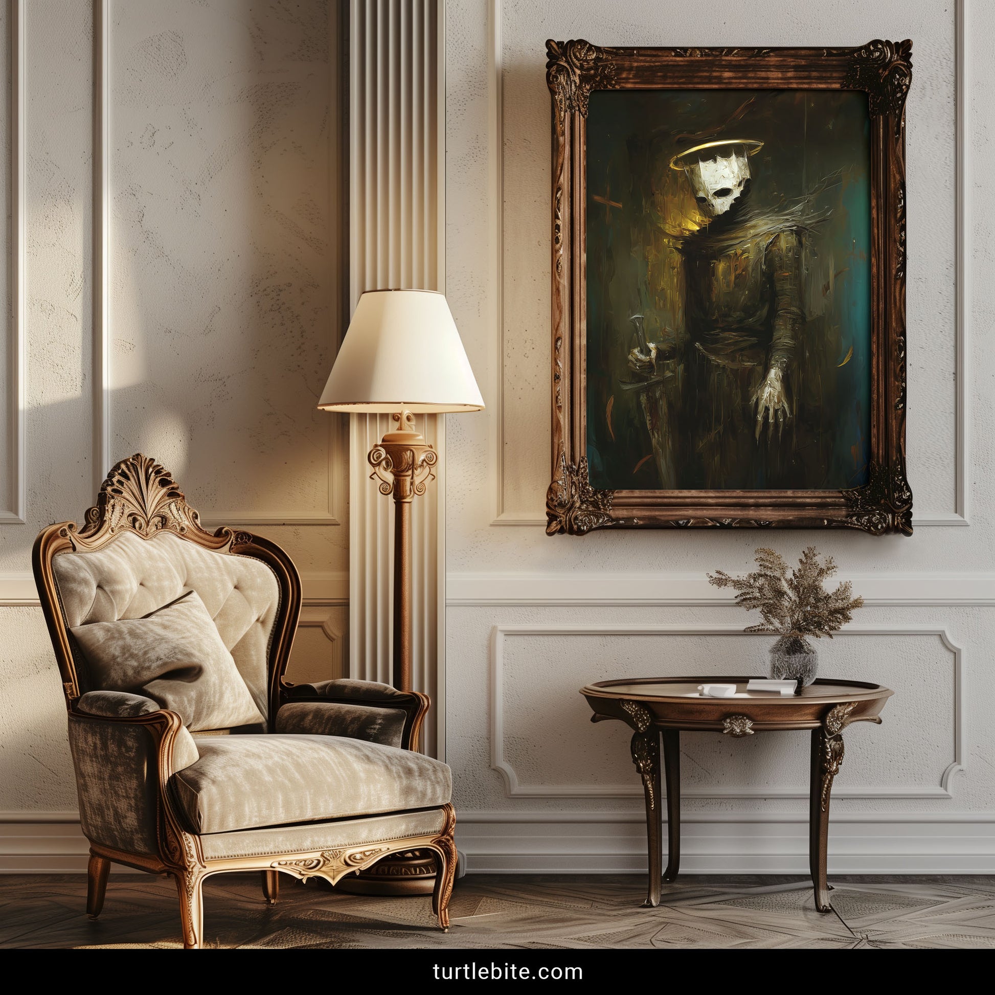 Dark angel medieval knight skeleton poster with halo gothic home decor art