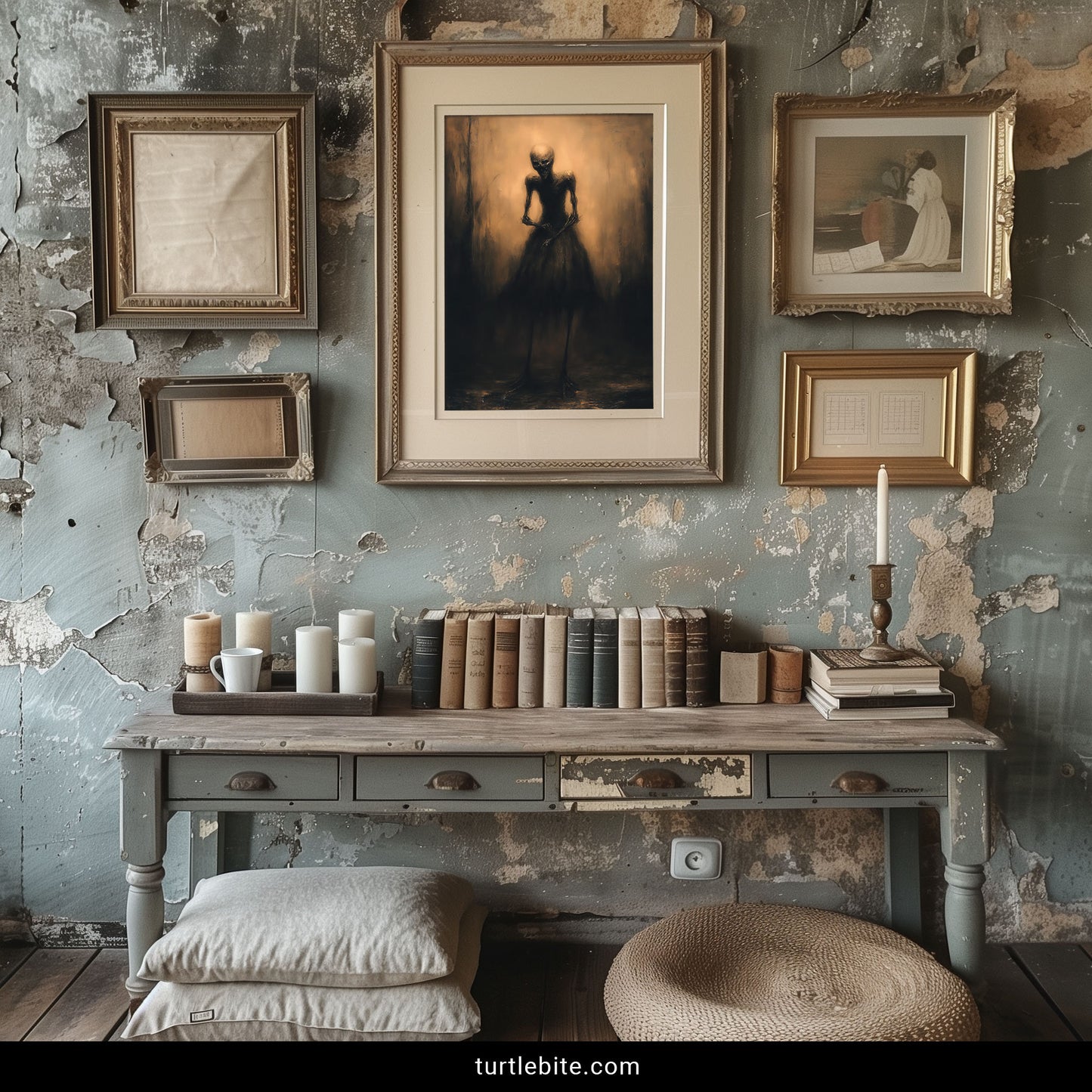 Victorian gothic skeleton lady portrait creepy surreal wall art for alternative home decor