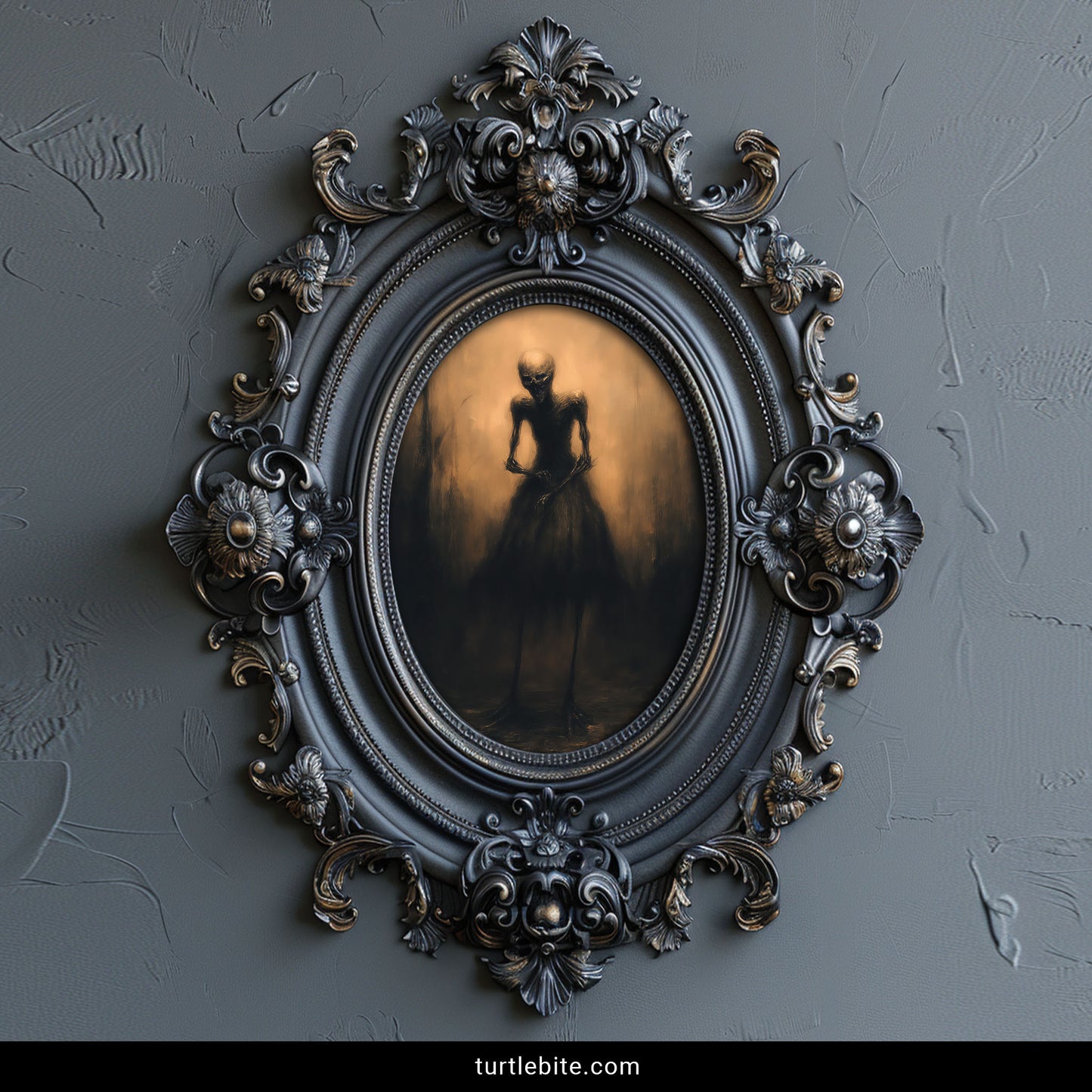 Victorian gothic skeleton lady portrait creepy surreal wall art for alternative home decor