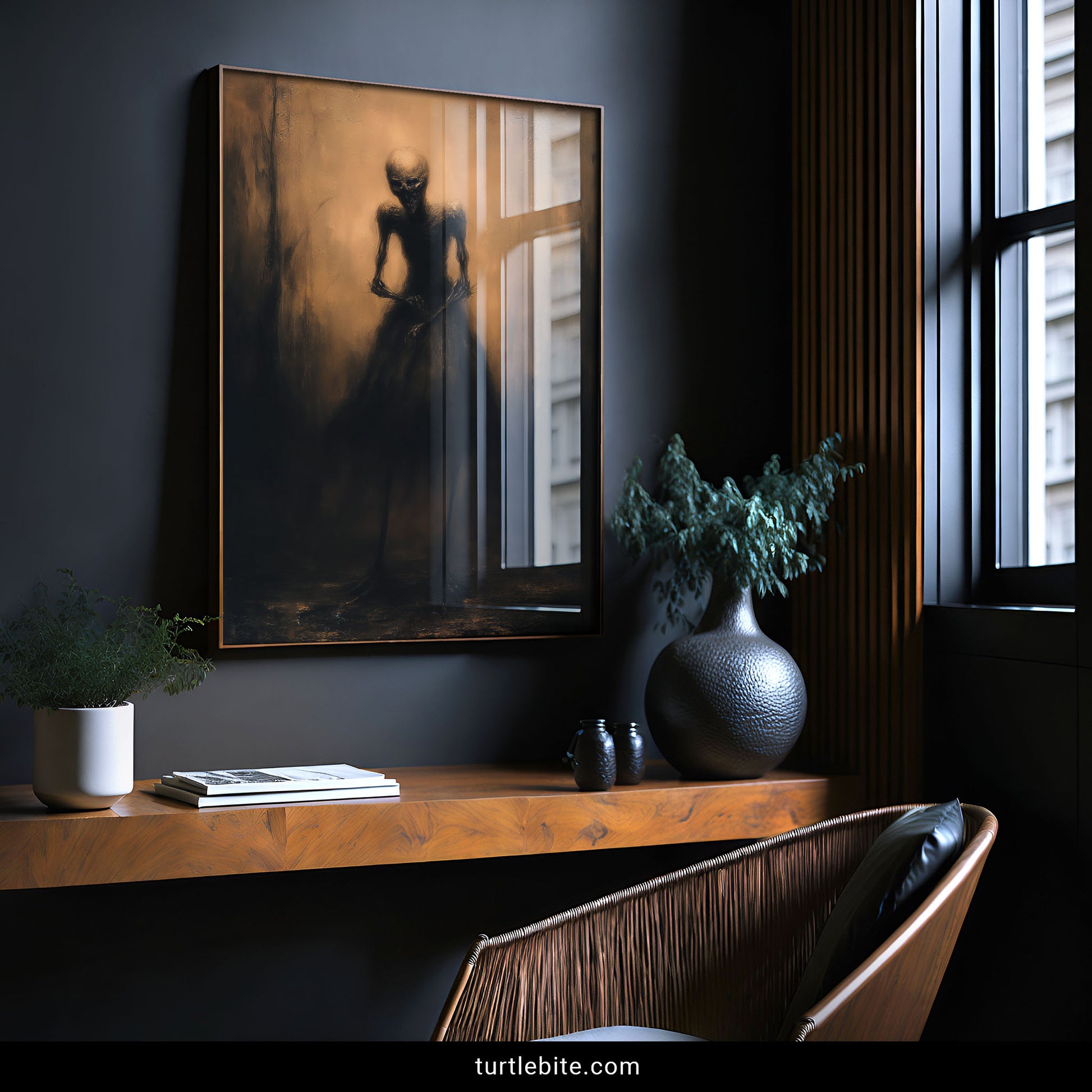 Memento mori skeletal figure wearing elegant Victorian gown macabre wall art poster