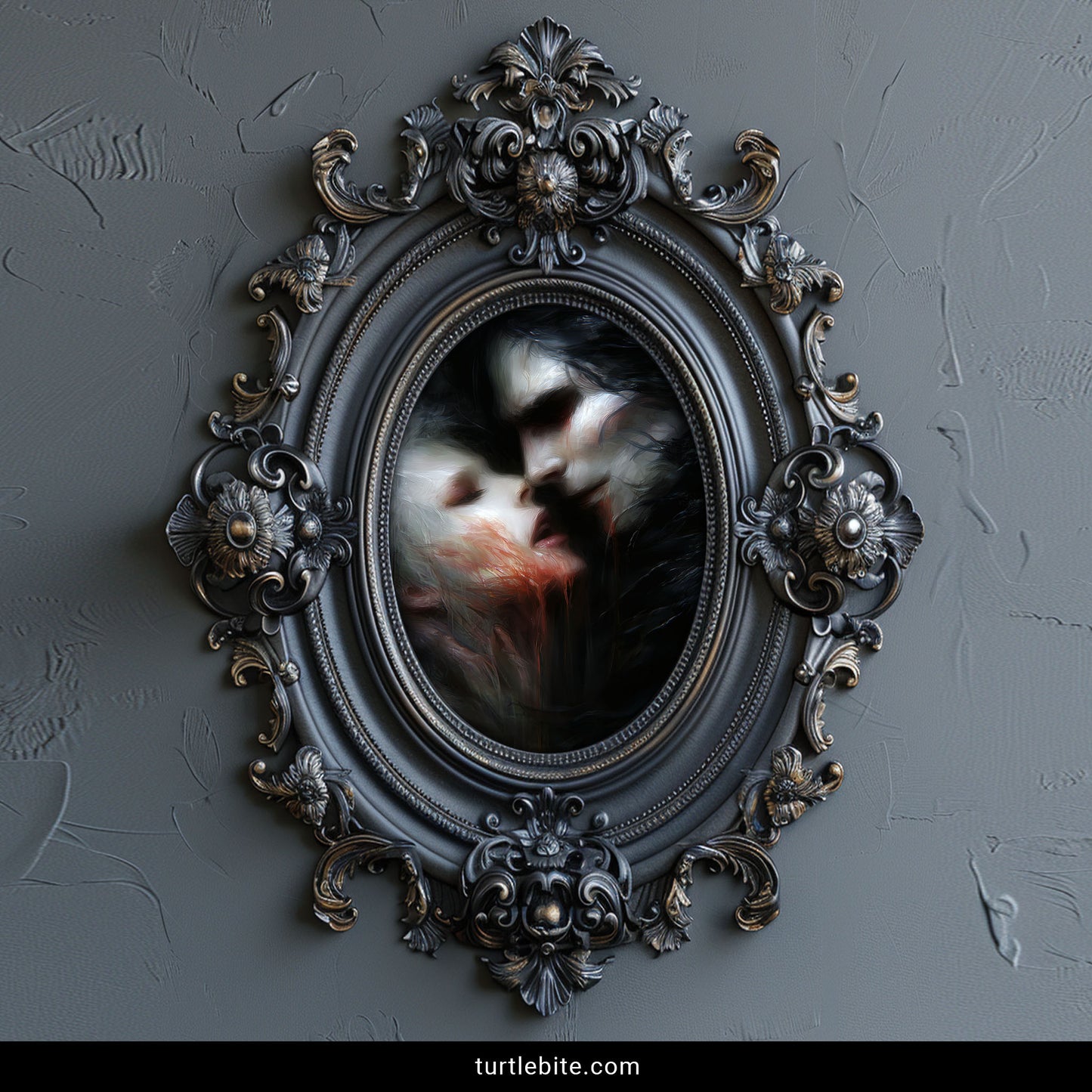 Sinister romance gothic painting print with impressionistic brushwork and dramatic shadows