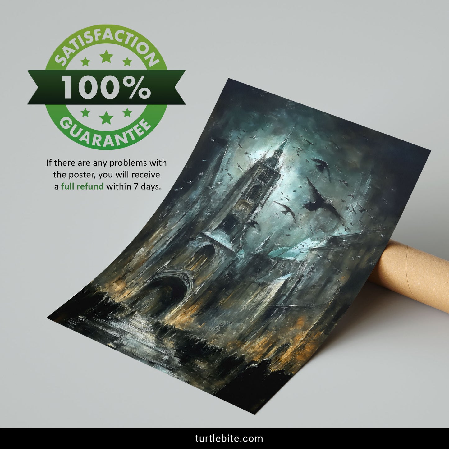 Gothic Cathedral Art Print with Crows & Stormy Sky