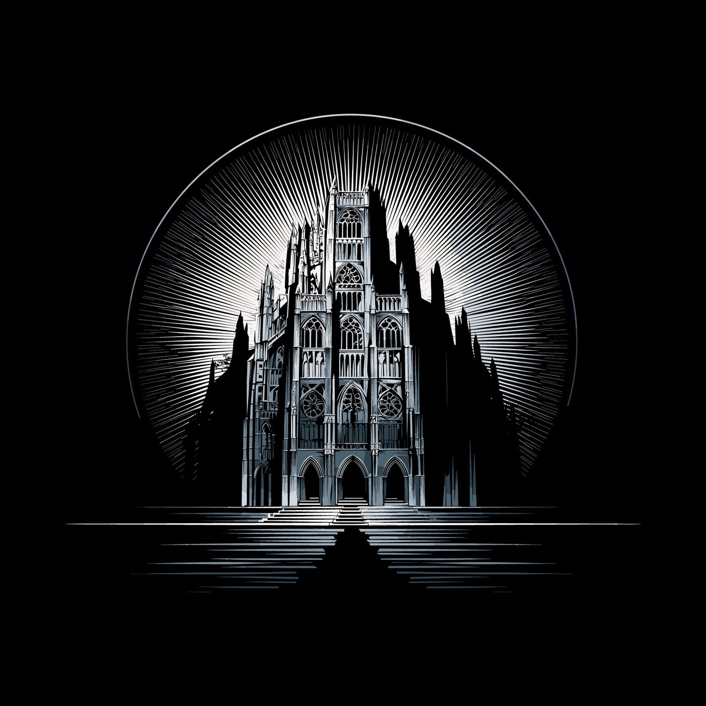 Gothic cathedral t-shirt with moon design