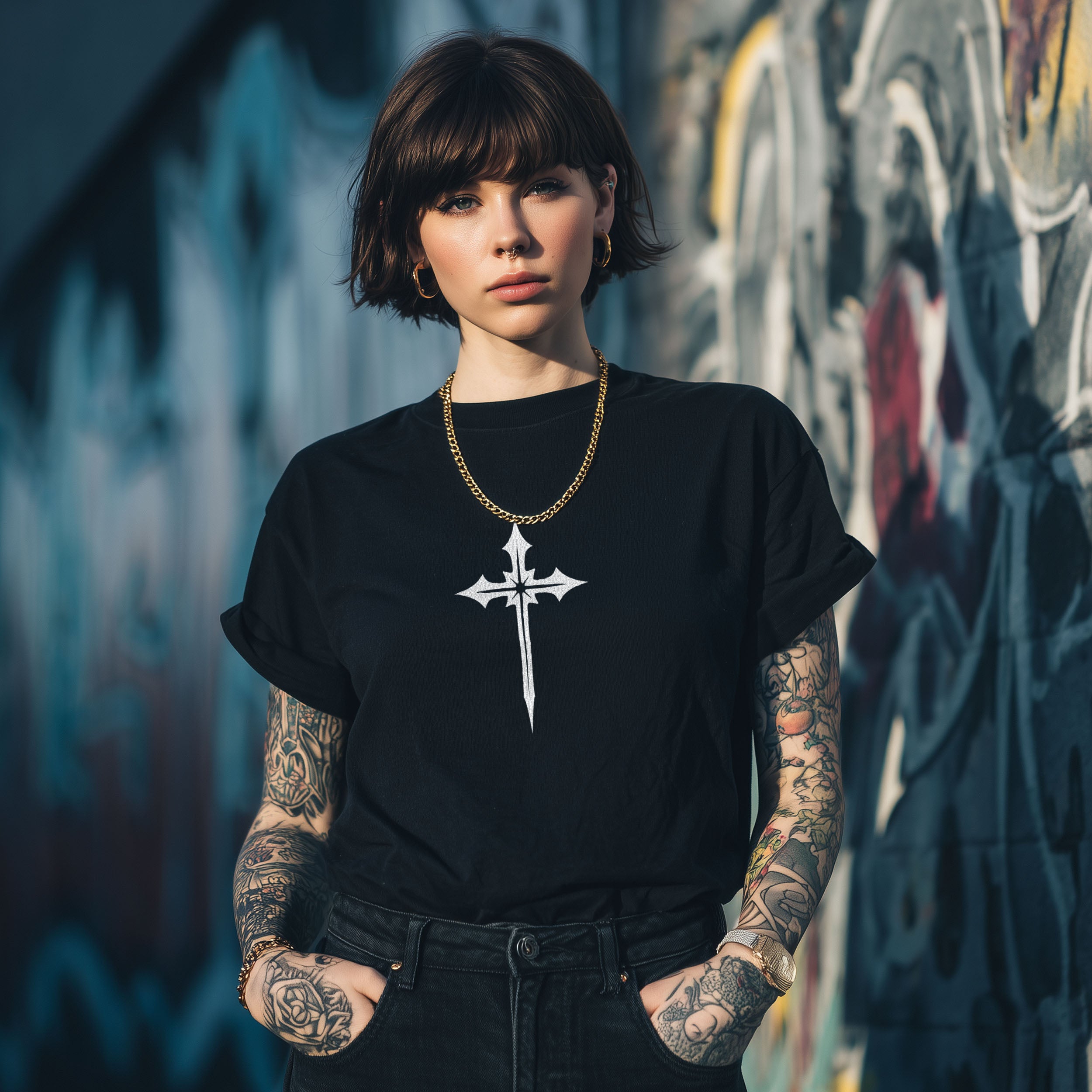 Gothic Cross Tee, Dark Alternative Fashion T-Shirt – Turtlebite Design