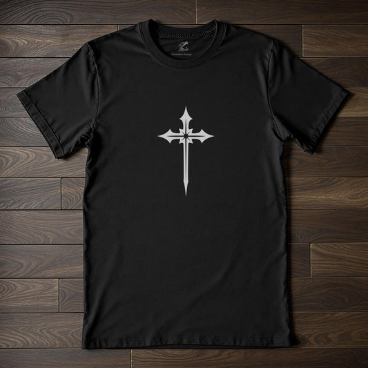 Gothic cross t-shirt in black with white cross design