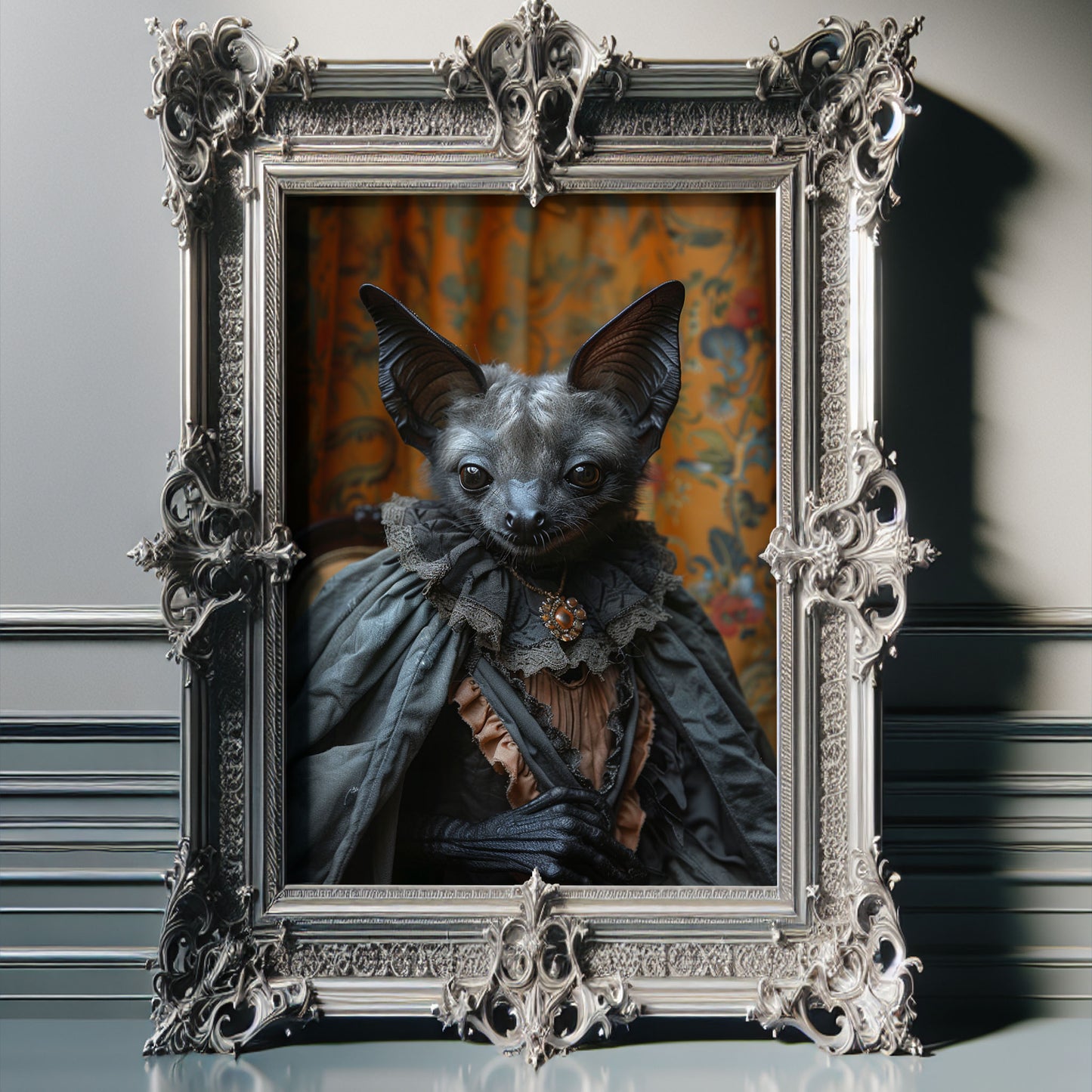 Elegant Gothic Bat Portrait - Dark Aesthetic Wall Art Poster