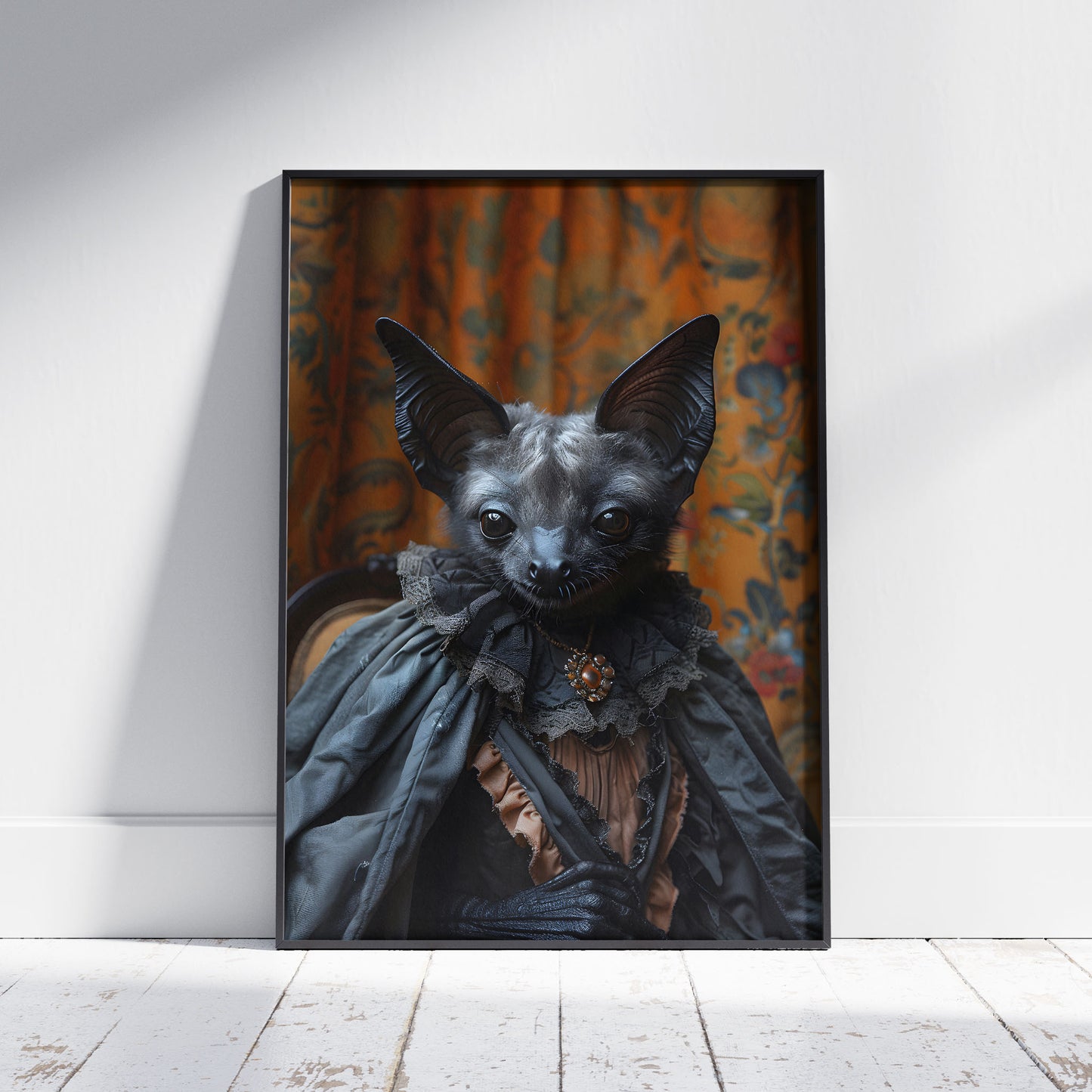 Elegant Gothic Bat Portrait - Dark Aesthetic Wall Art Poster