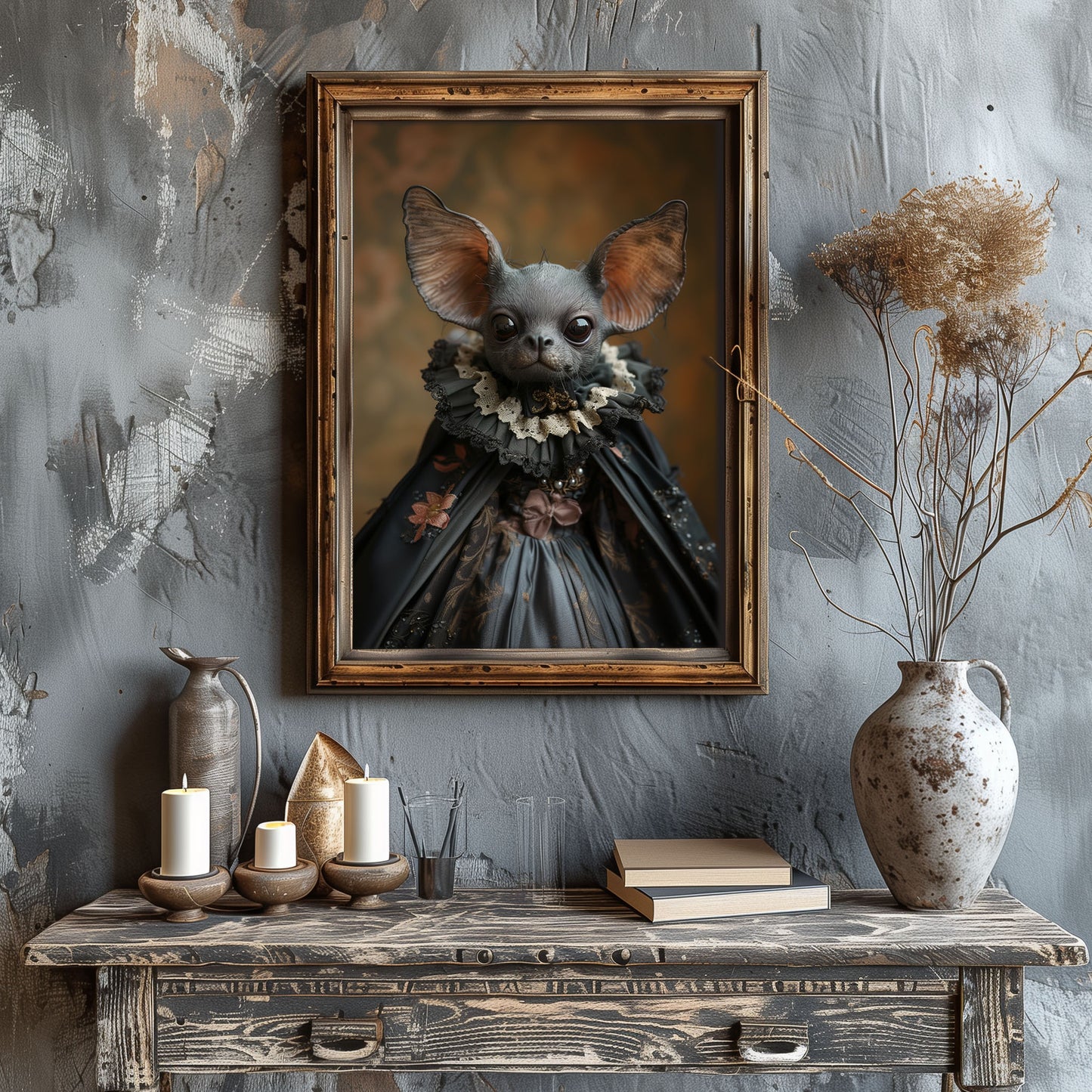 Portrait of Gothic Gargoyle in Dress Poster - Dark Aesthetic Wall Art