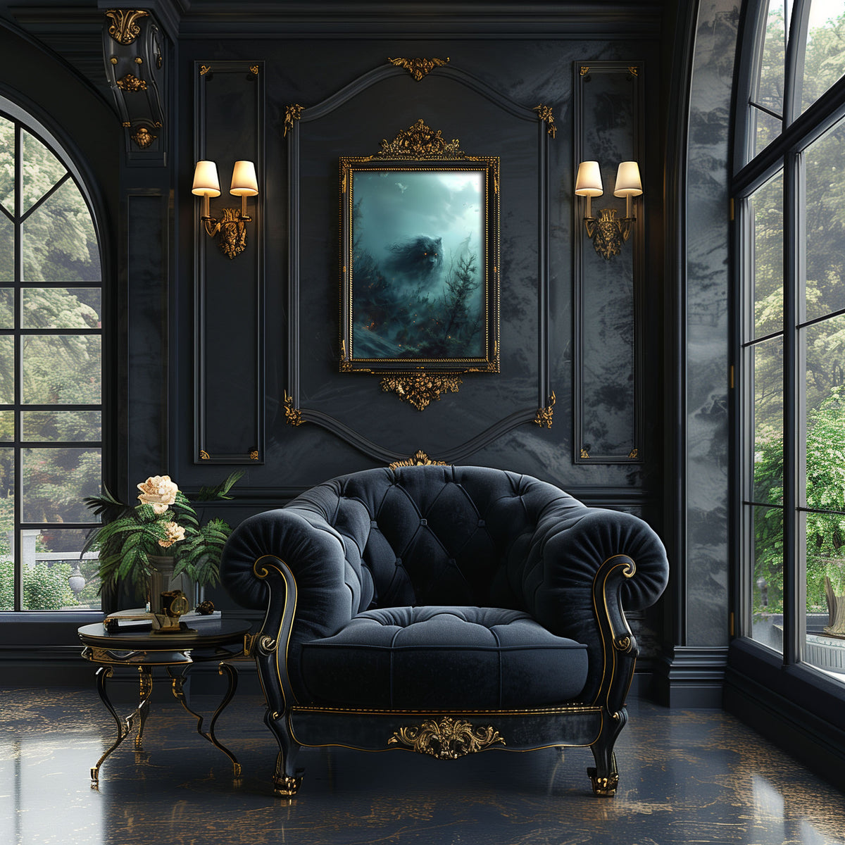 Mysterious Ghostly Bear in Misty Forest - Creepy Gothic Wall Art ...