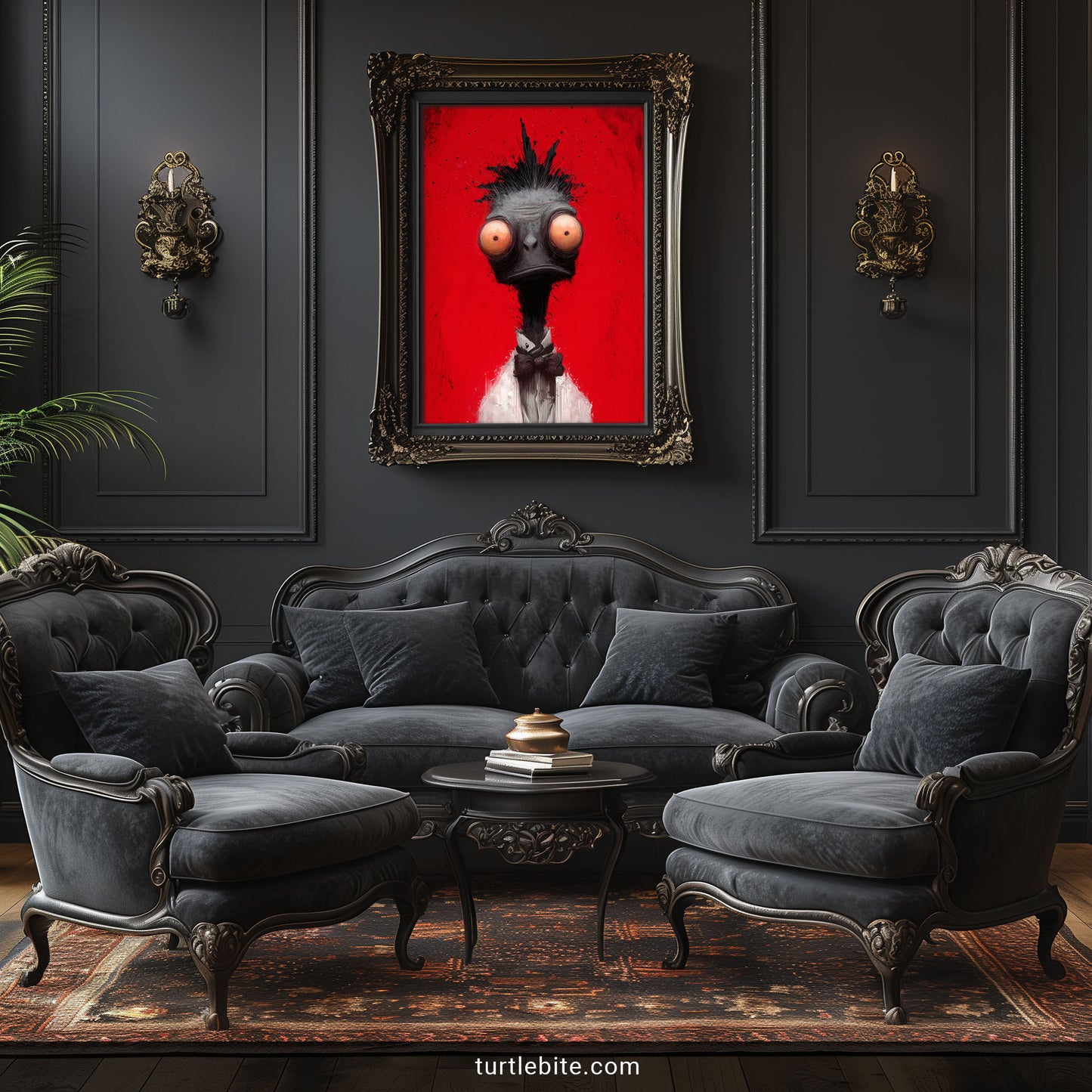 Gothic Ostrich Art Print - Surreal Dark Bird Wall Decor