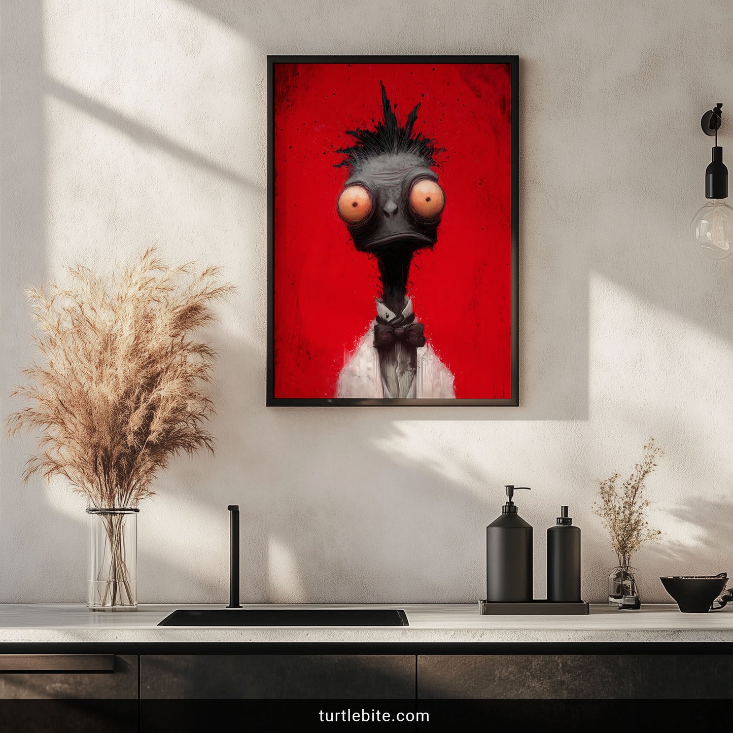 Gothic Ostrich Art Print - Surreal Dark Bird Wall Decor