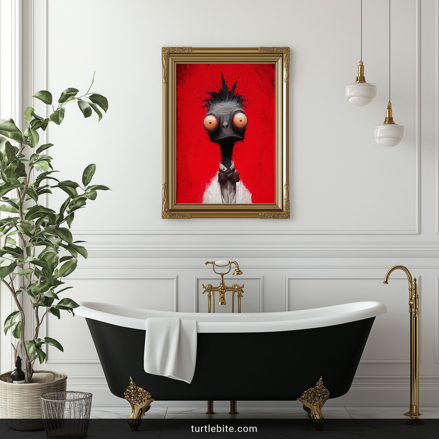 Gothic Ostrich Art Print - Surreal Dark Bird Wall Decor