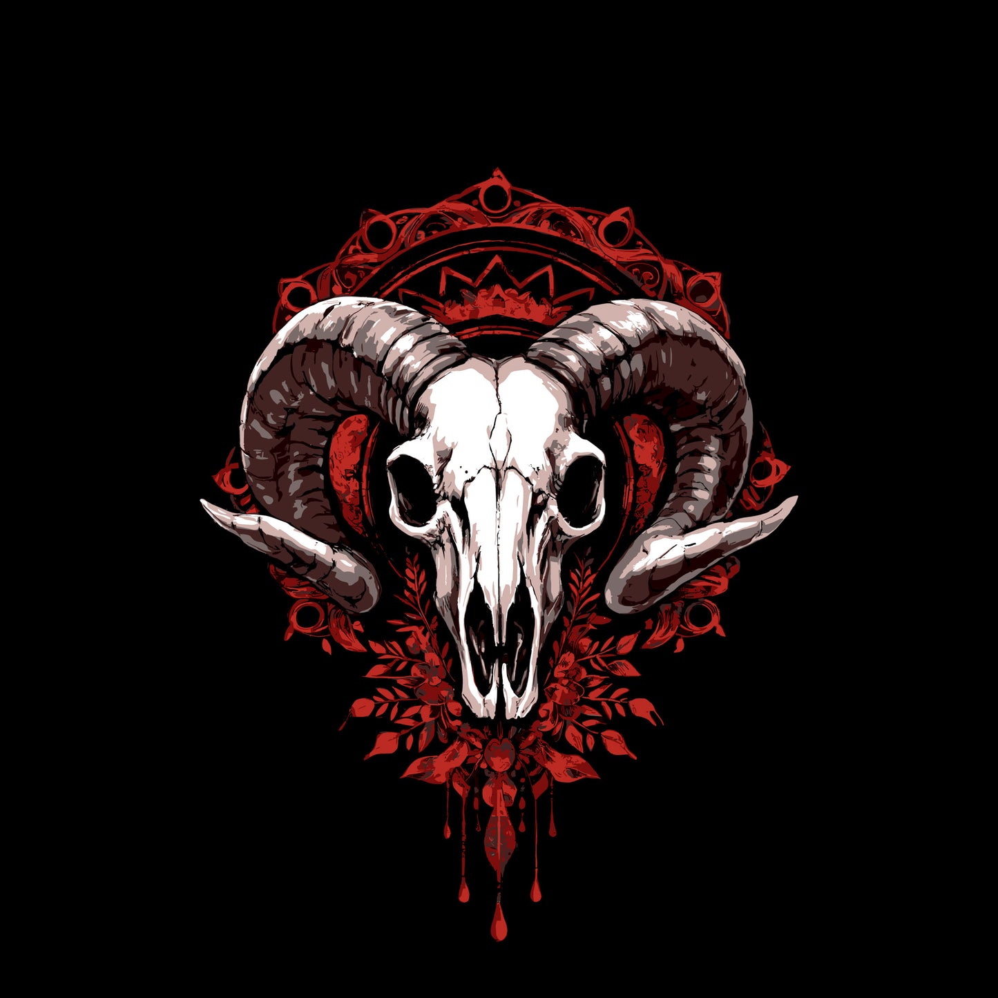 Ram Skull Gothic Art T-Shirt, Dark Occult Design Tee