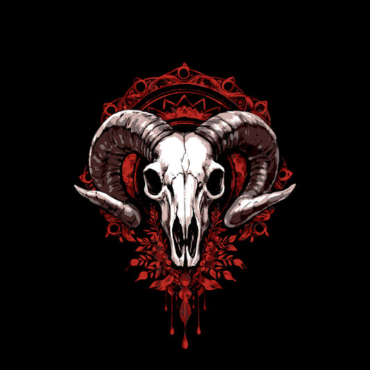 Ram Skull Gothic Art T-Shirt, Dark Occult Design Tee