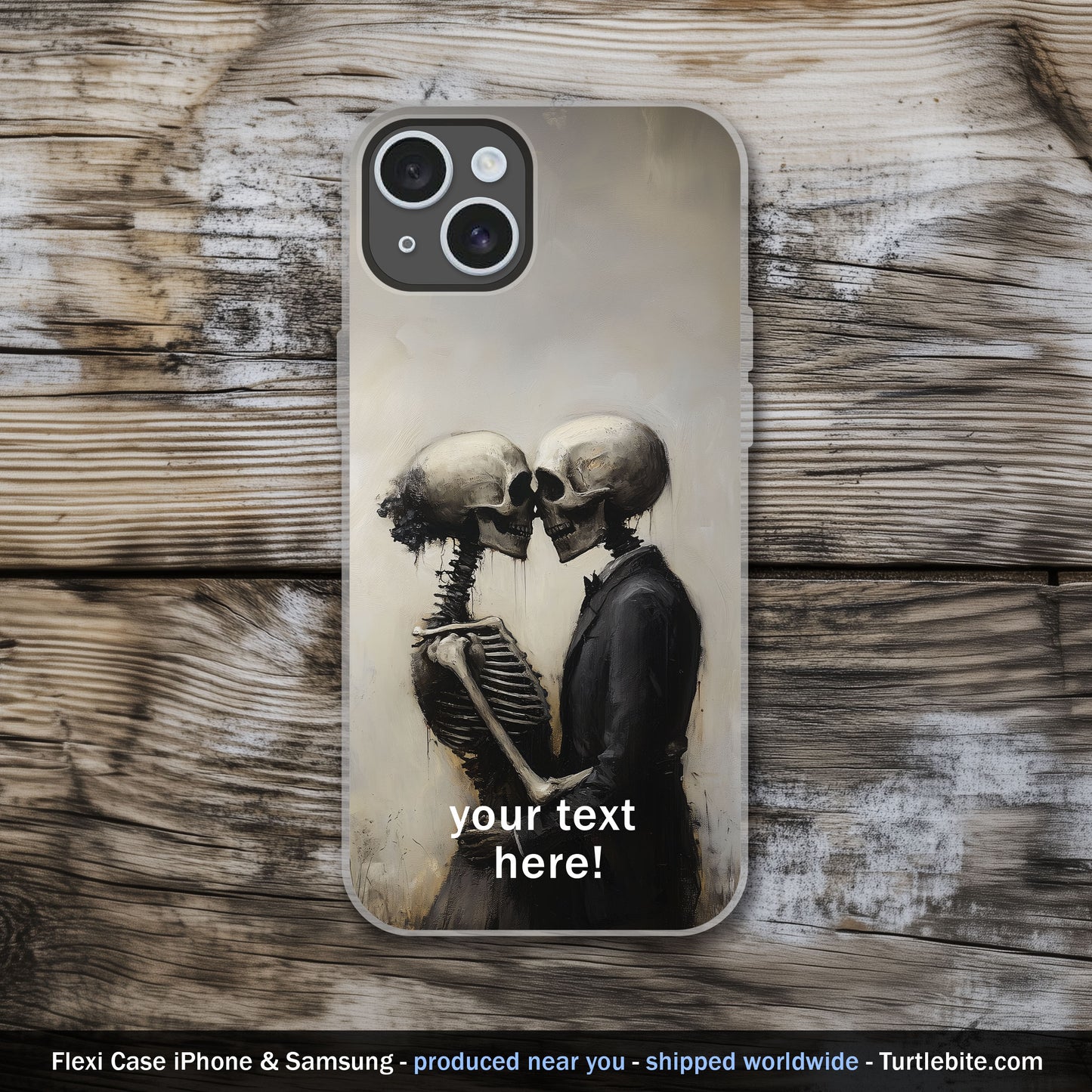 Gothic Romance Skeleton Phone Cover | Personalizable Fine Art for iPhone 15 Pro Max 14 13 12 11 Plus Samsung S24 Ultra S23 S22 S21 S20