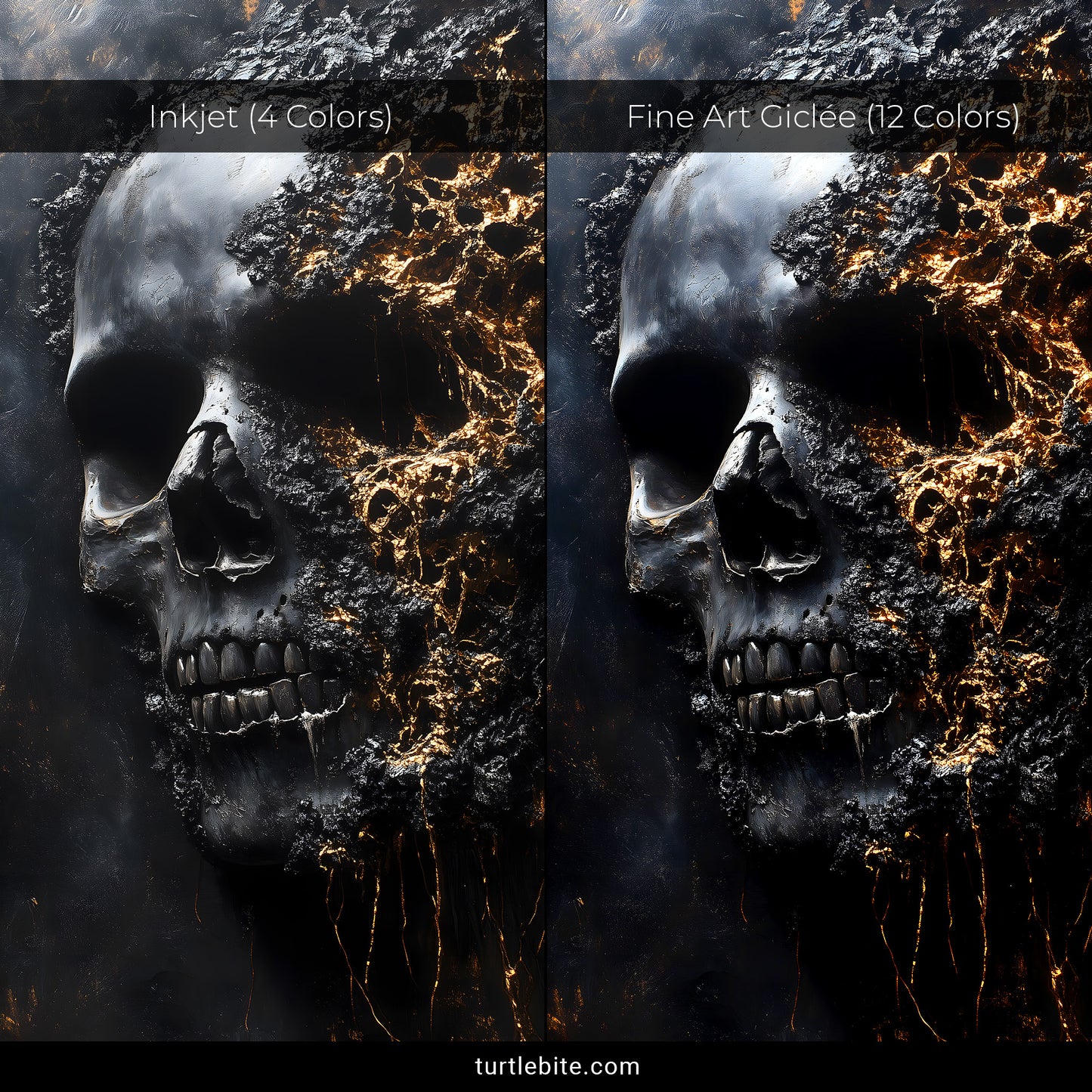 Gothic Skull Art Print, Dark Gold Painting Poster