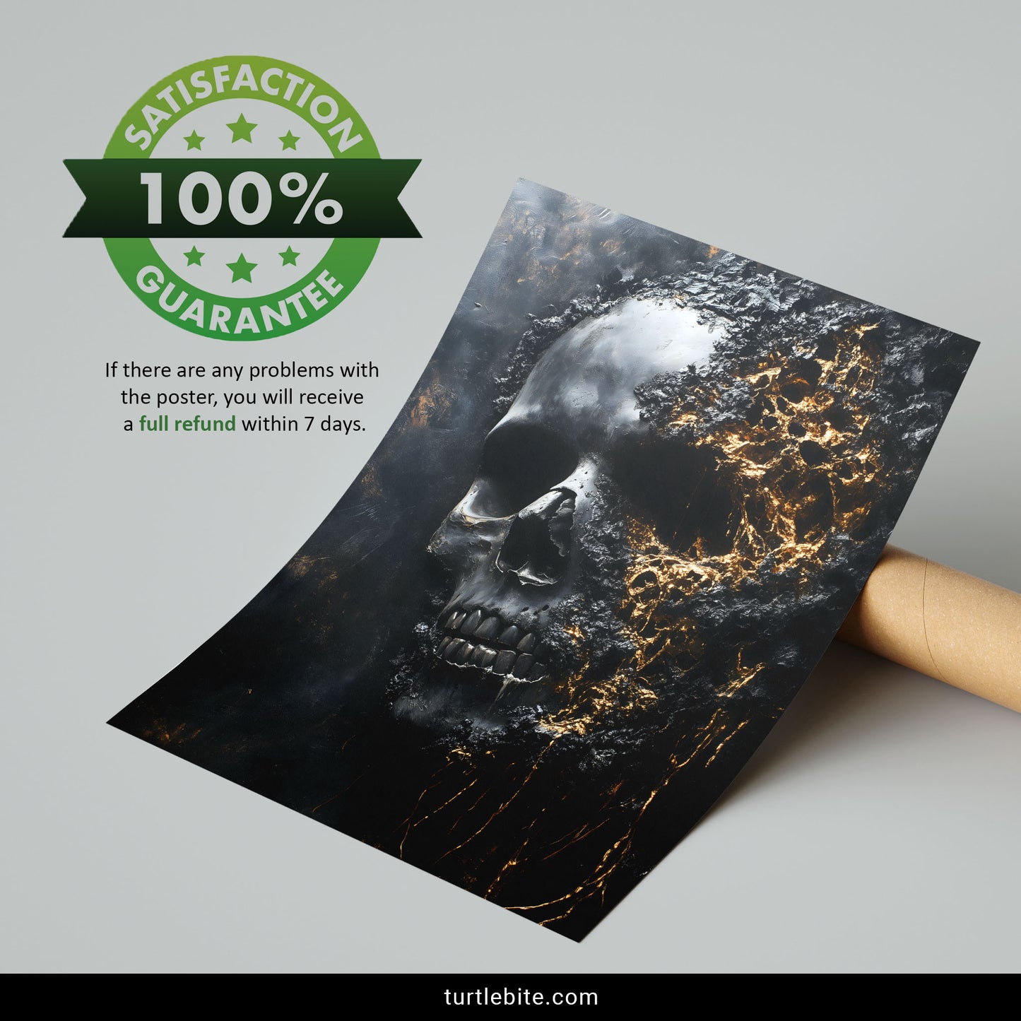 Gothic Skull Art Print, Dark Gold Painting Poster