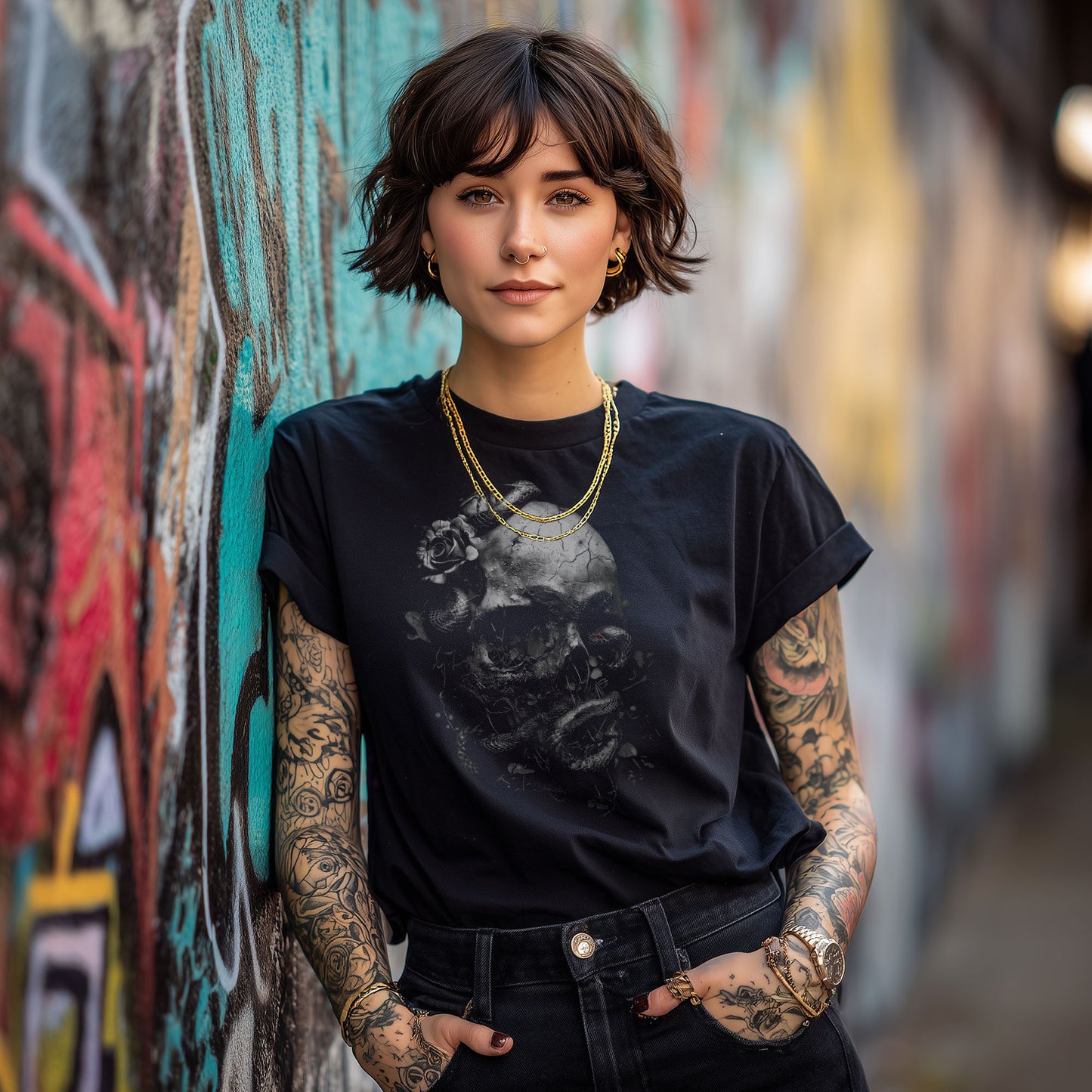 Gothic Skull Shirt – Rose & Snake Dark Art Tee
