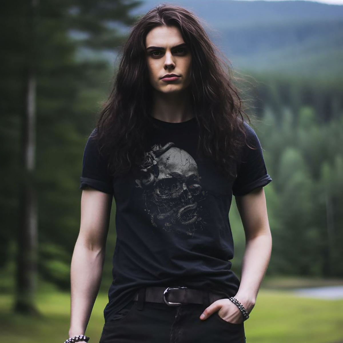 Gothic Skull Shirt – Rose & Snake Dark Art Tee