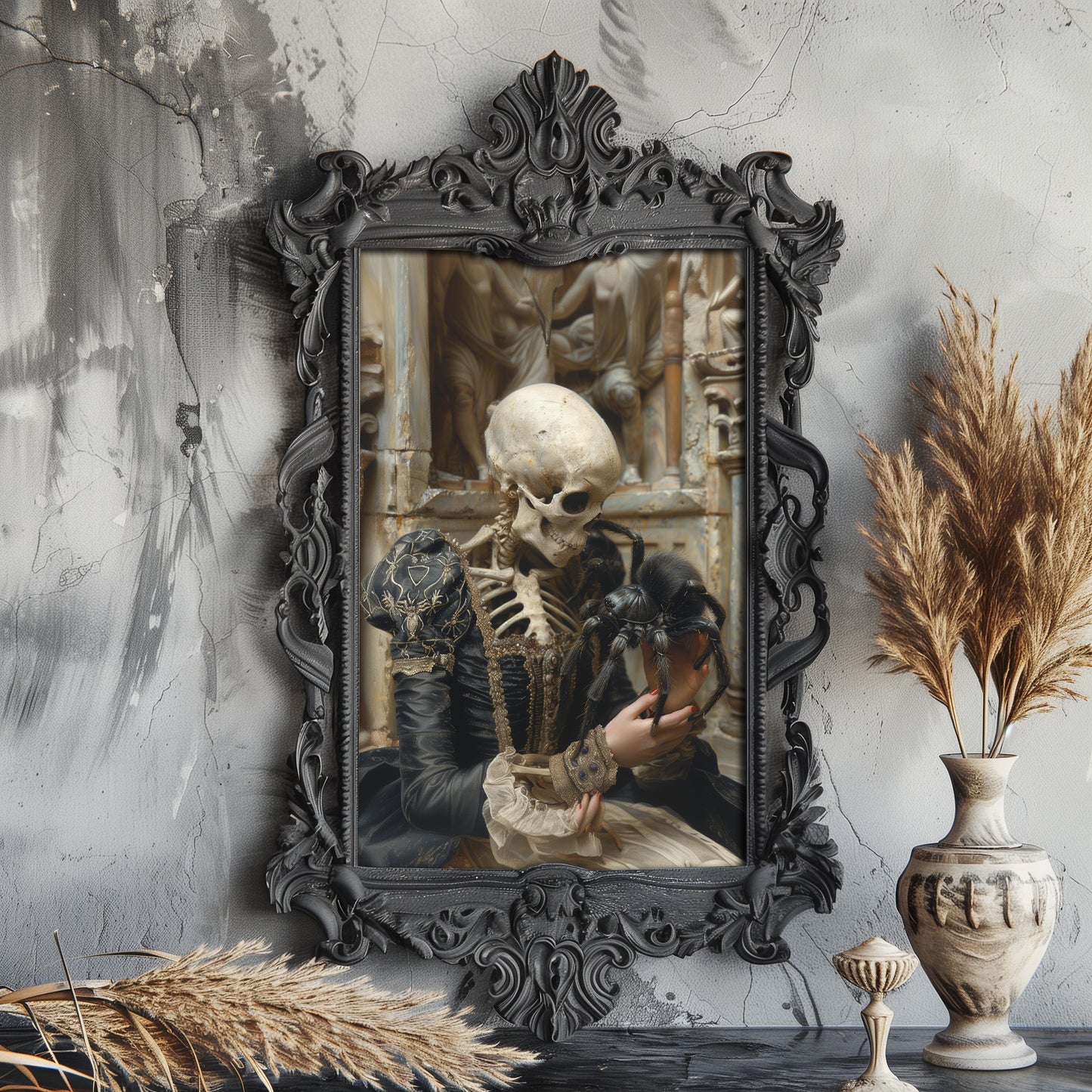 Skeletal Beauty and Adorable Spider Collide - Gothic Poster