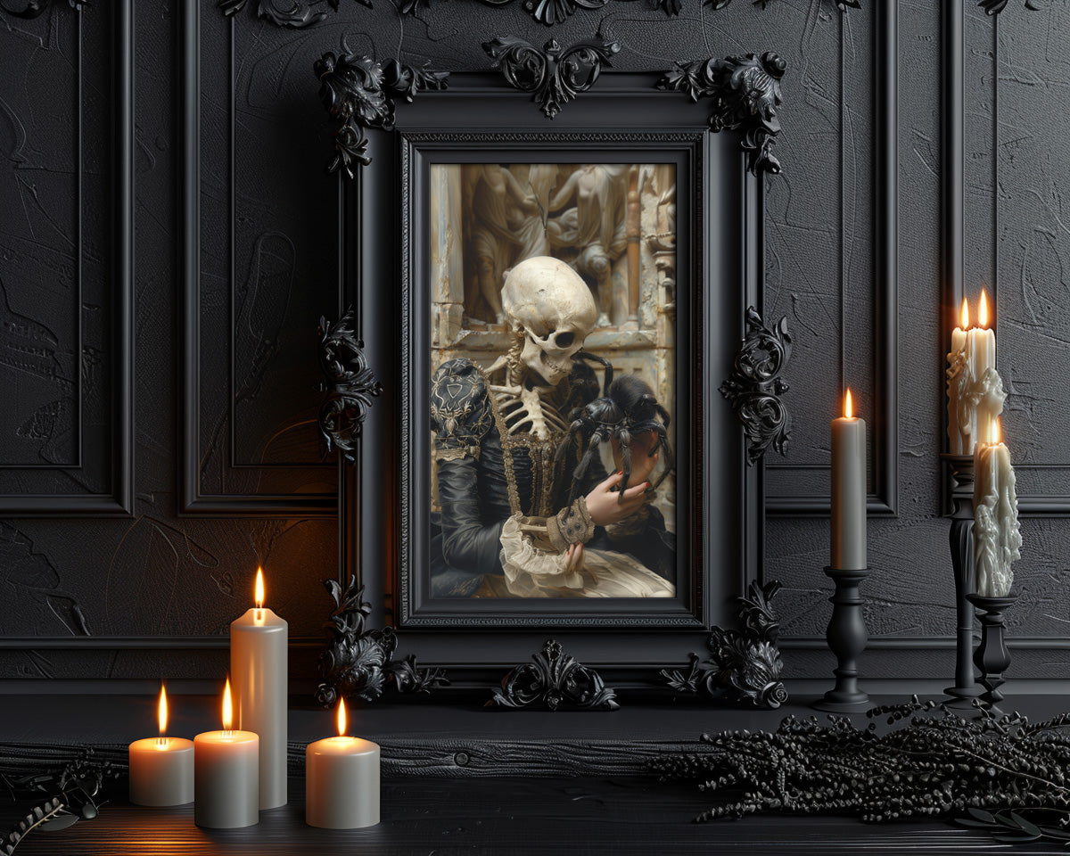 Skeletal Beauty and Adorable Spider Collide - Gothic Poster