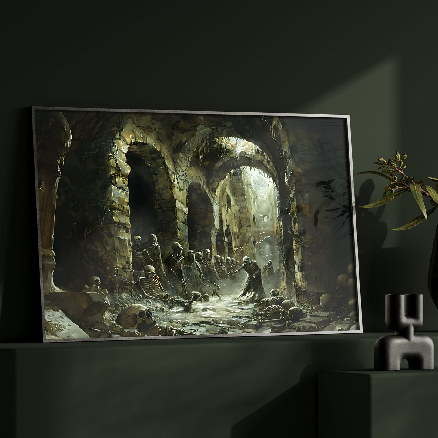 Haunted Catacomb Skeleton Painting - Goth Decor Print for Walls
