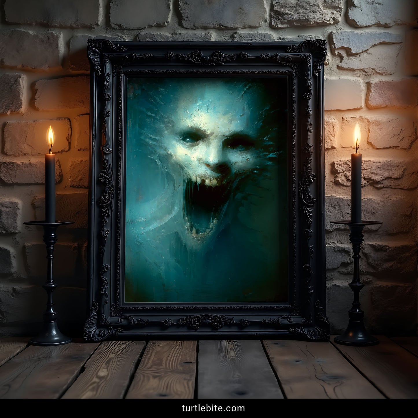 Mysterious horror wall art depicting ethereal underwater skull in painterly nightmare style for dark academia aesthetic