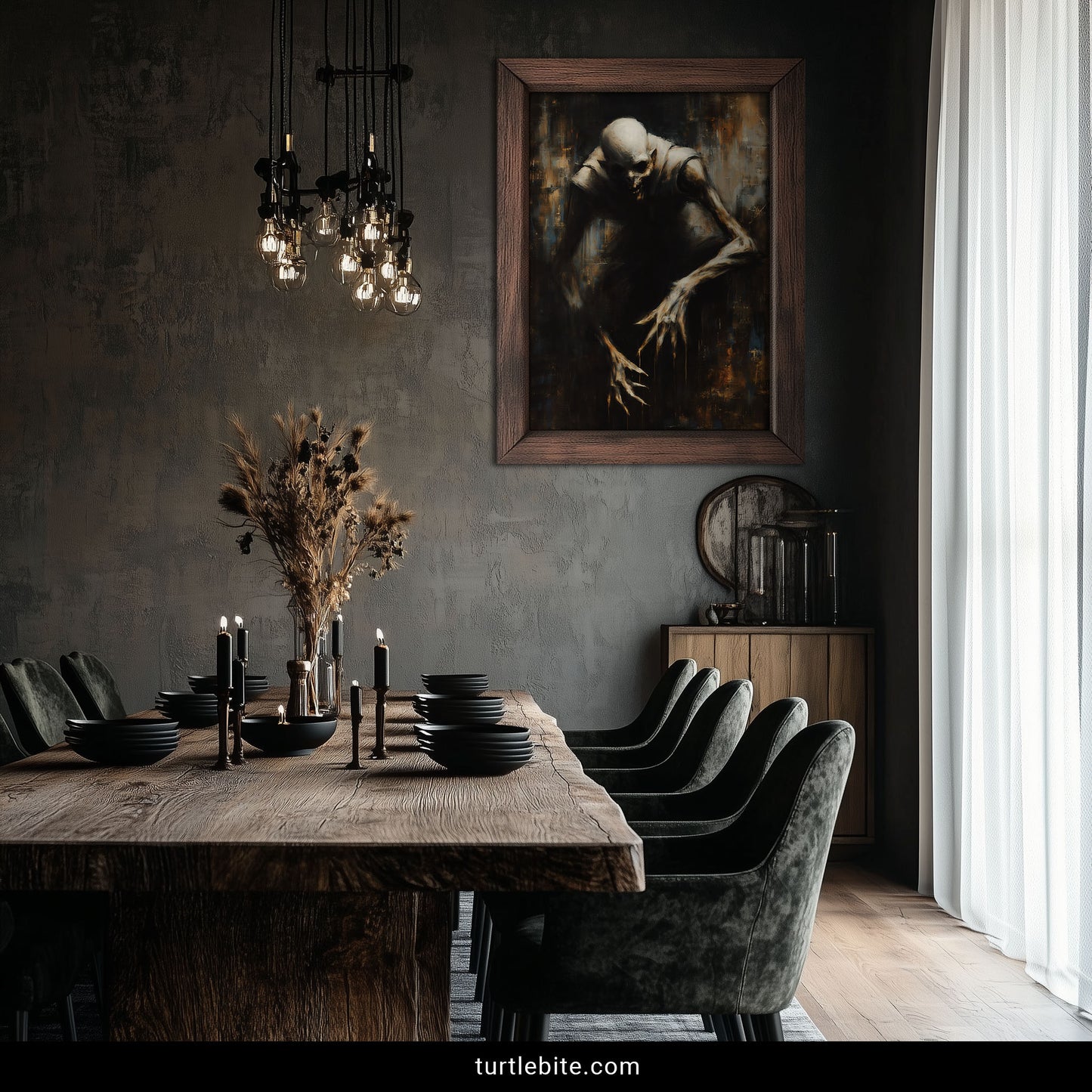 Creepy vampire wall decor showing classic horror monster in dramatic dark art composition