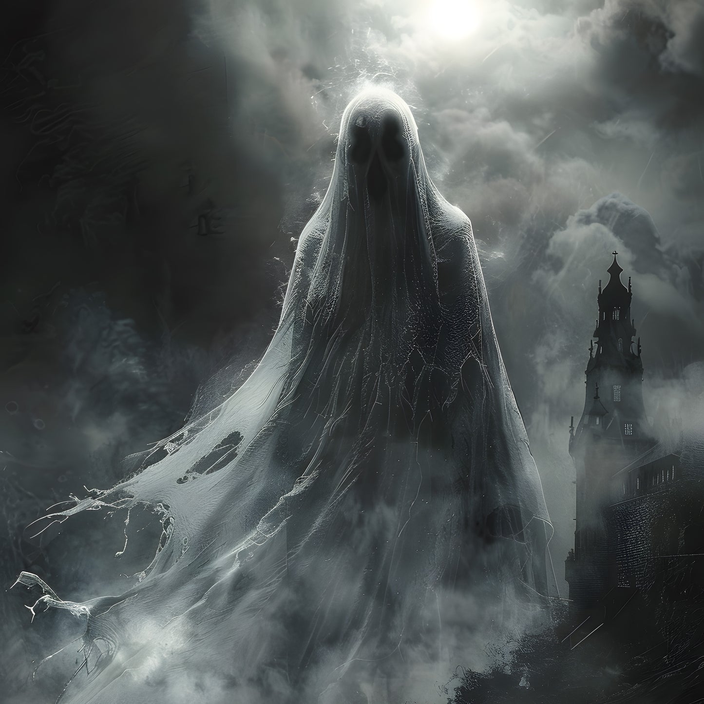 Huge Ghost Rising in Front of Castle - Spooky Gothic Wall Art