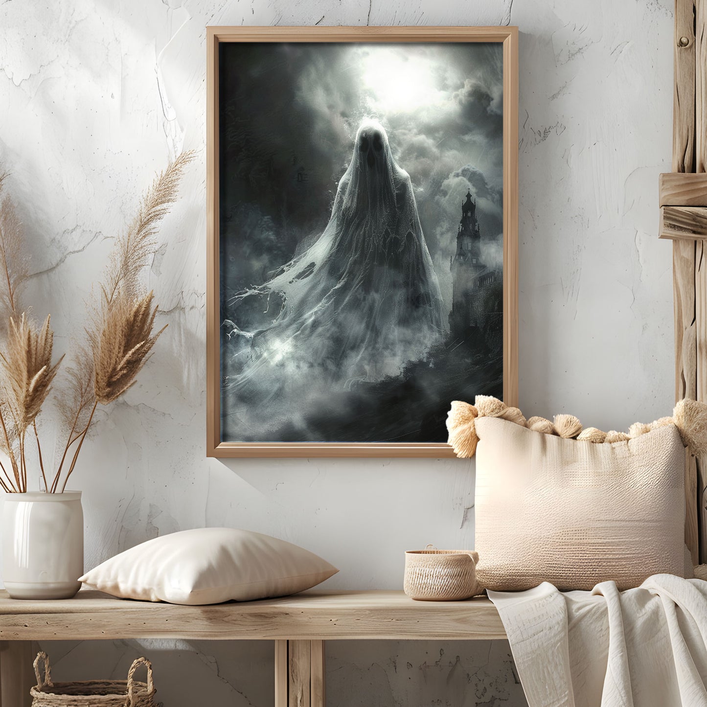 Huge Ghost Rising in Front of Castle - Spooky Gothic Wall Art