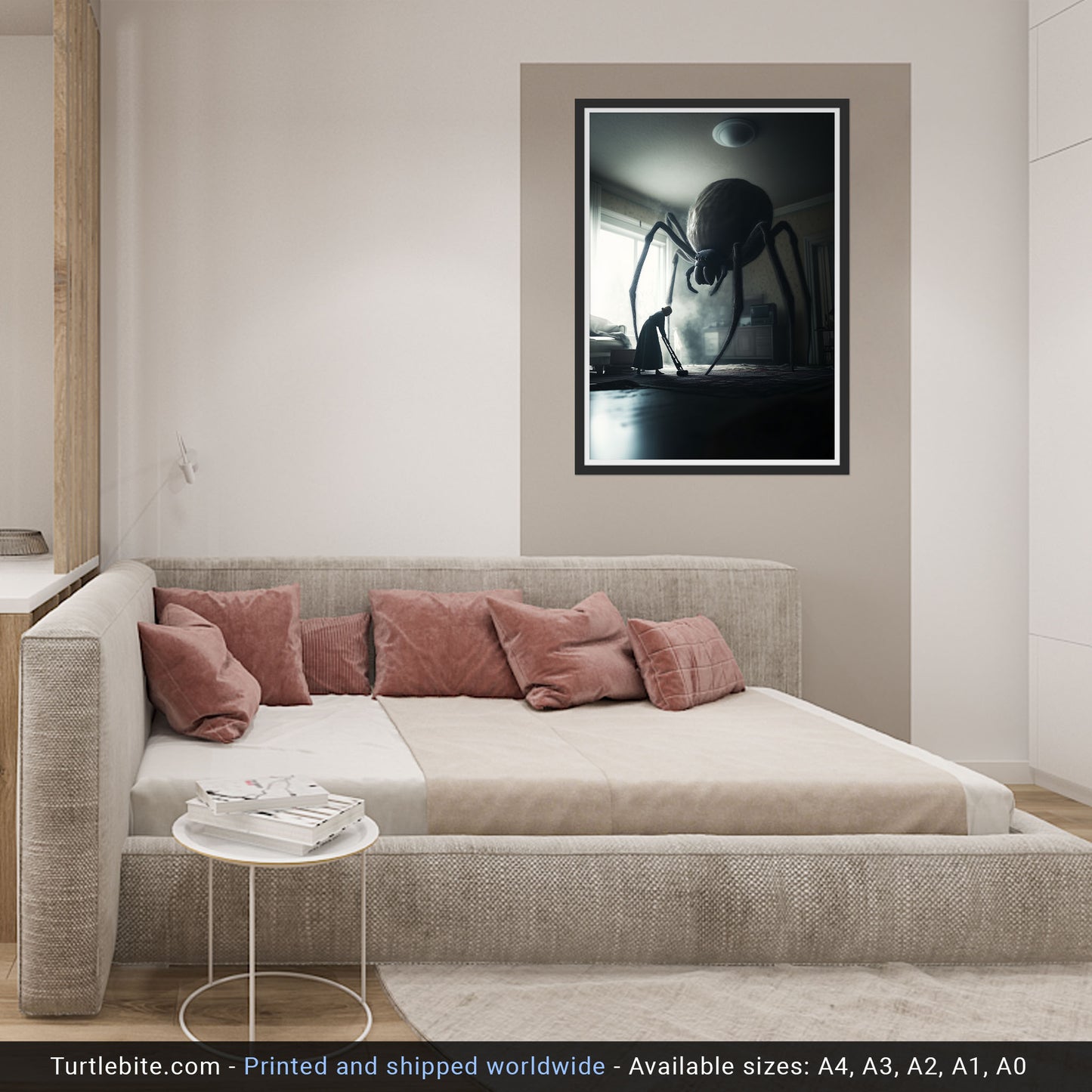 Huge Spider being disturbed by Vacuum Cleaner, Dark Art Poster Print, Gothic Wall Art