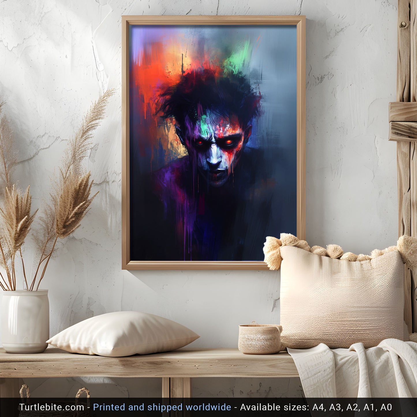 Dark Rainbow Zombie Painting Poster, Moody Wall Art Watching you, Creepy Colorful Print