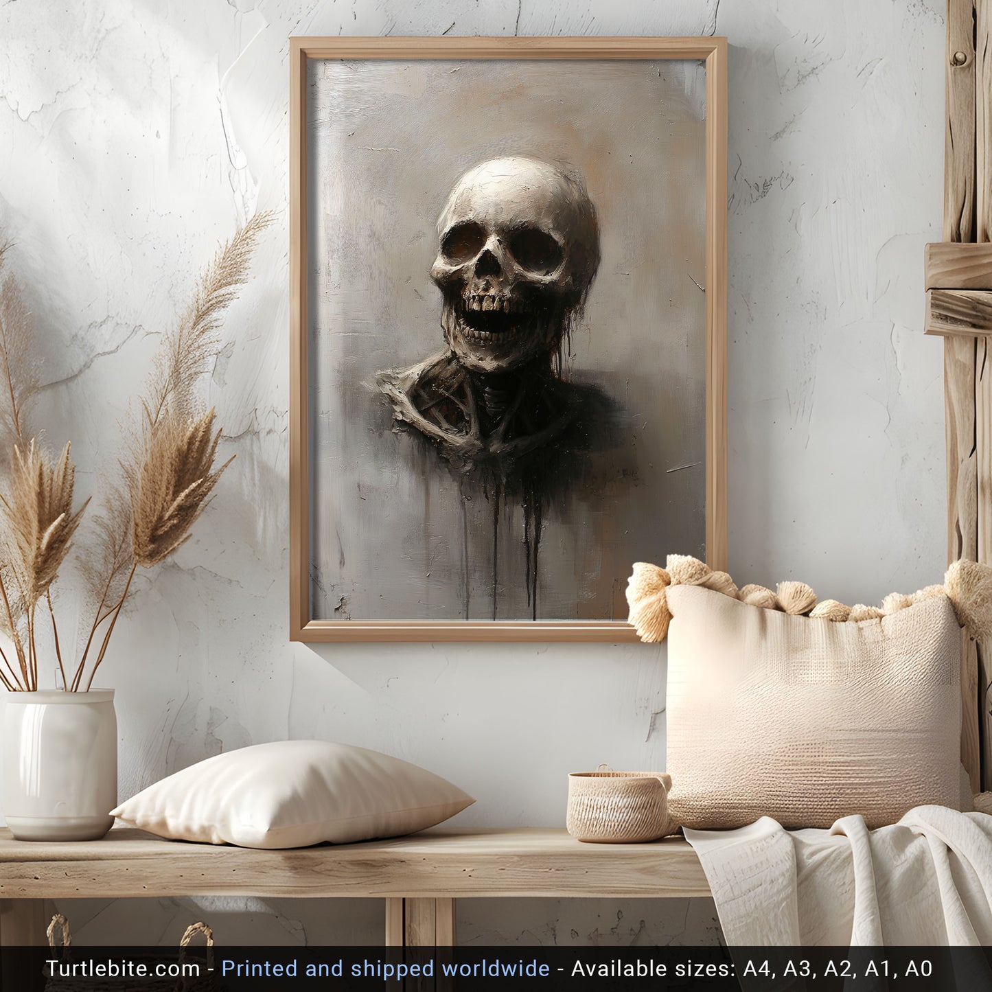 Skull Portrait Oil Painting Poster,  Spooky Wall Art for Creepy Art Lovers