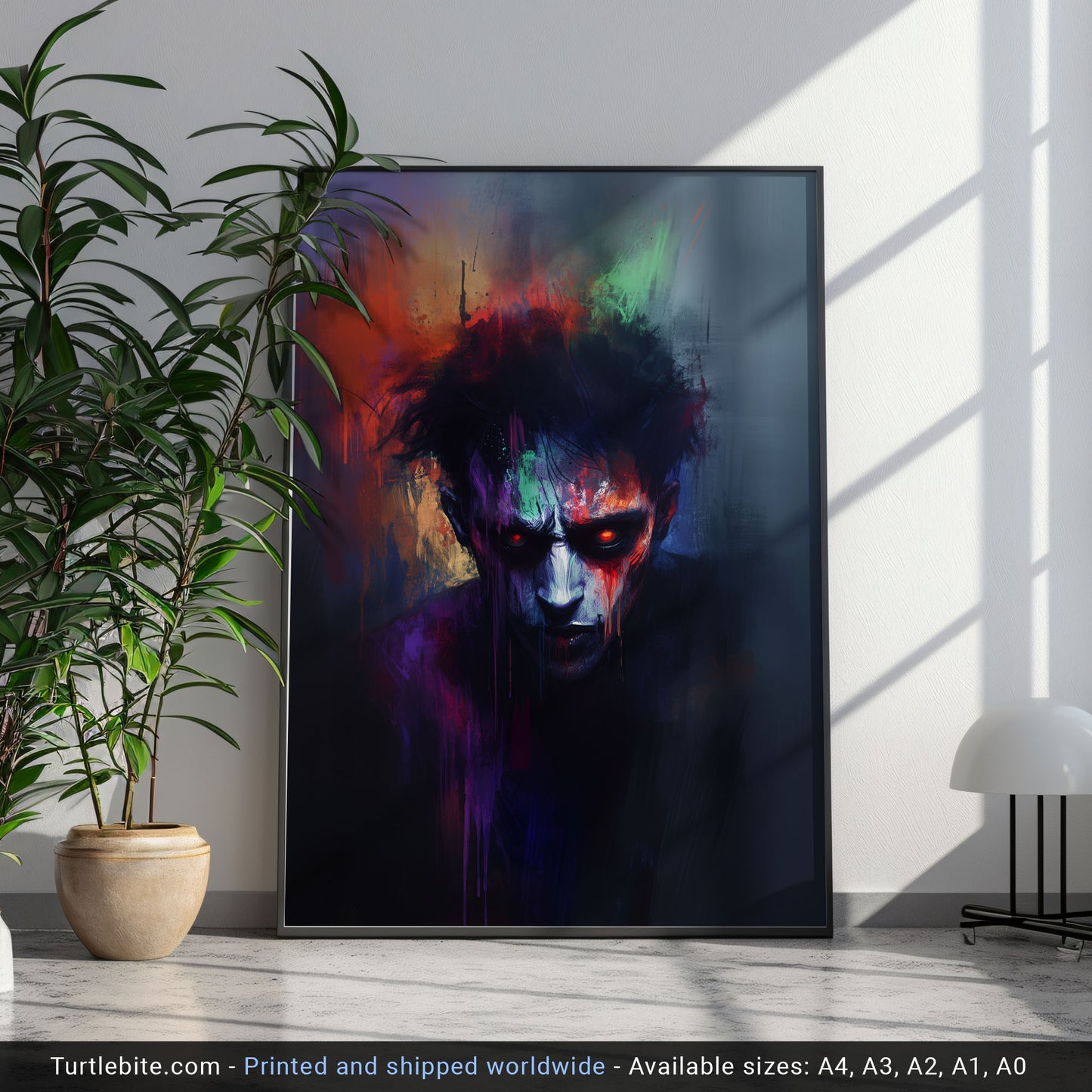 Dark Rainbow Zombie Painting Poster, Moody Wall Art Watching you, Creepy Colorful Print