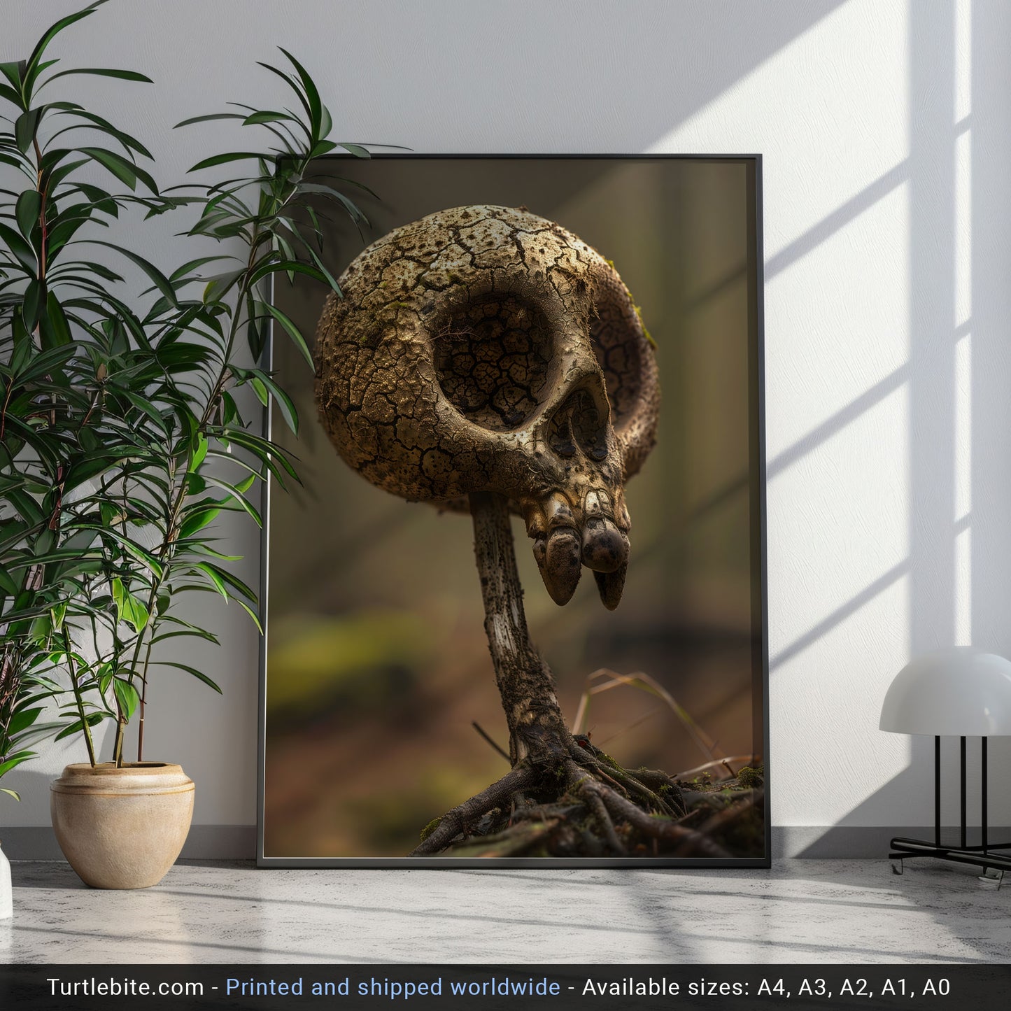 Whimsical Mushroom Skull Poster - Creepy Cute Botanical Print - Floral Dark Wall Art