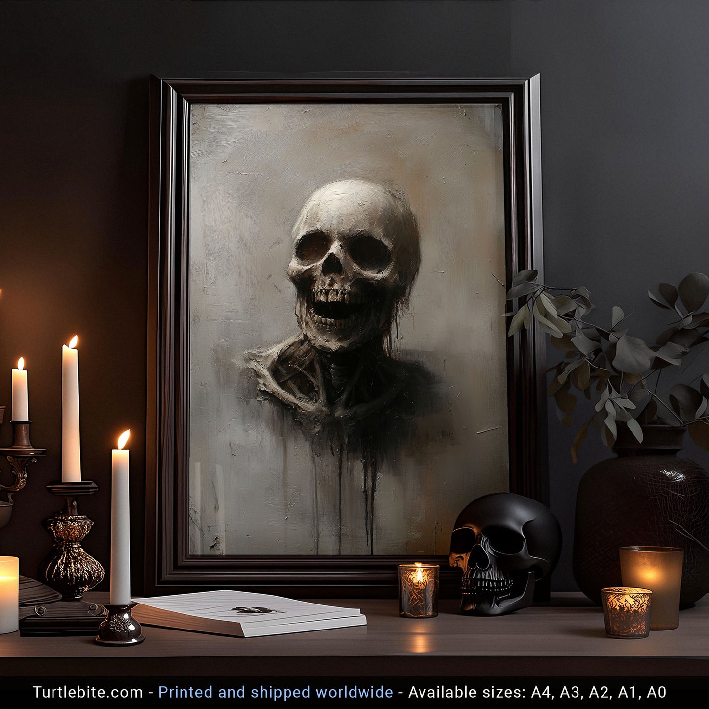 Skull Portrait Oil Painting Poster,  Spooky Wall Art for Creepy Art Lovers