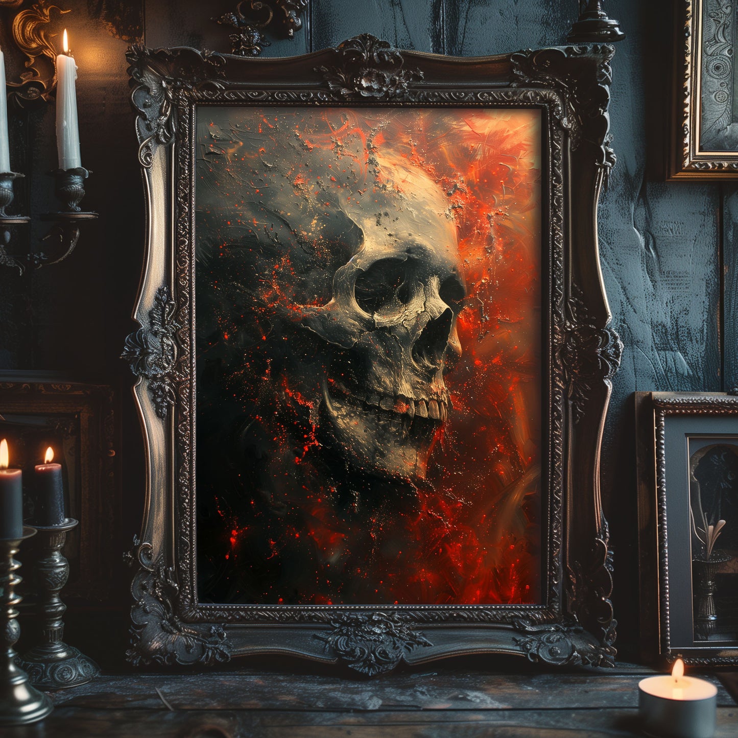 Spooky Red Skull Art - Dark Aesthetic Poster - Gothic Wall Decor