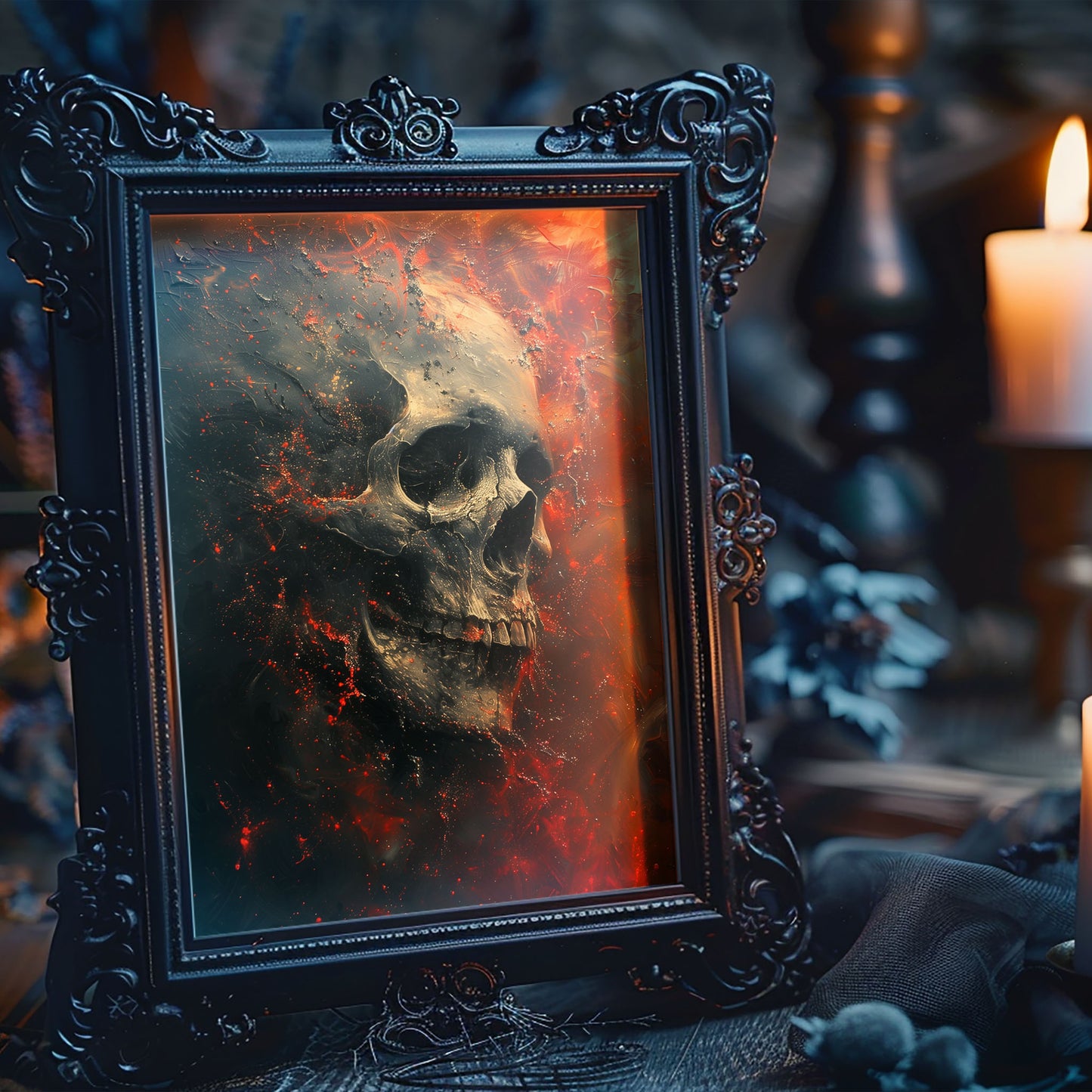 Spooky Red Skull Art - Dark Aesthetic Poster - Gothic Wall Decor