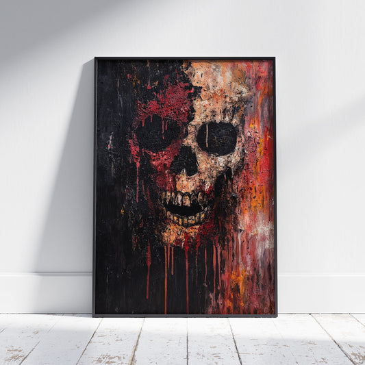 Gritty Skull Oil Painting Poster | Gothic Wall Art Print | Moody Halloween Print | Memento Mori Painting