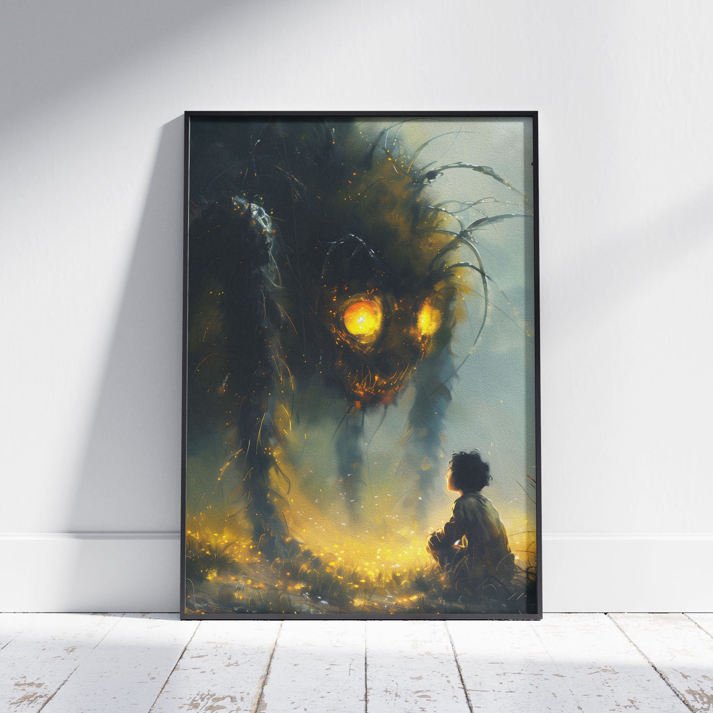 Poster Wall Art featuring a Boy and a Huge Spider