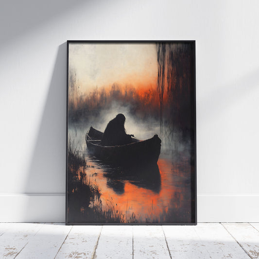 Mystic Demon in a Boat Painting Poster | Witchy Whimsigoth Wall Art Print