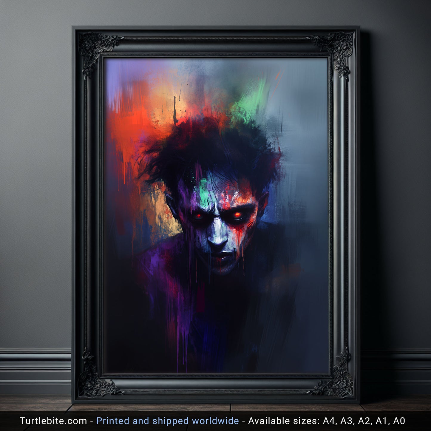 Dark Rainbow Zombie Painting Poster, Moody Wall Art Watching you, Creepy Colorful Print