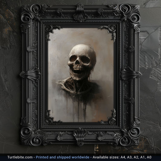 Skull Portrait Oil Painting Poster,  Spooky Wall Art for Creepy Art Lovers