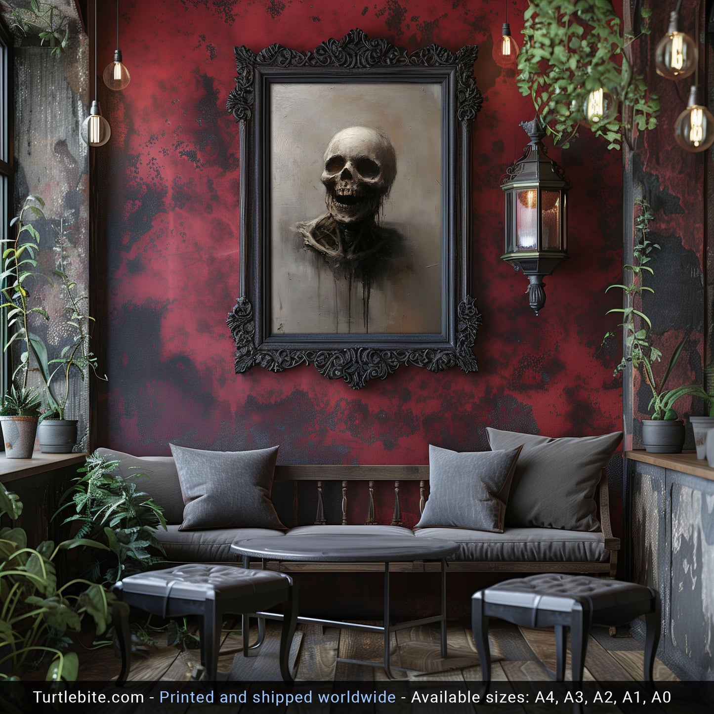 Skull Portrait Oil Painting Poster,  Spooky Wall Art for Creepy Art Lovers